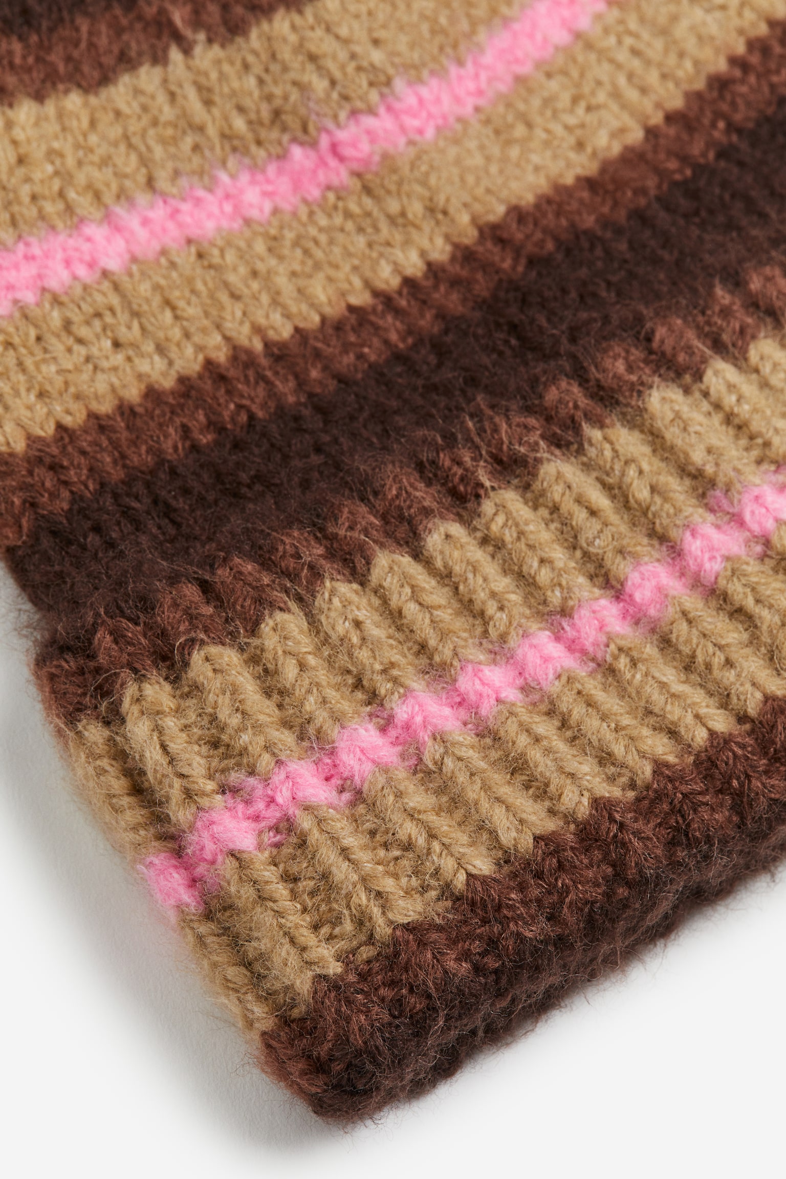 Knit Beanie - Beige/Pink stripe - 2