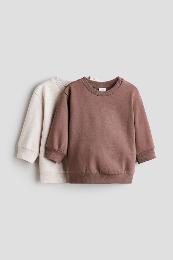 2er-Pack Baumwoll-Sweatshirts - Hellbeige/Braun/Taupe/Naturweißmeliert/Helles Mattgrün/Dunkelgrau/Schwarz/Hellgraumeliert/Marineblau/Gestreift/Hellrosa/Kirschen/Marineblau/Hellblau - 1