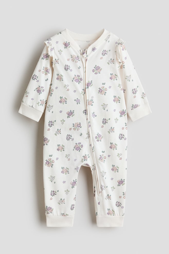 Patterned sleepsuit - White/Floral/White/Bunnies/White/Cherries/White/Bears/Light pink/Cherries/Cream/Hot air balloons/Dark grey/Animals/Cream/Dinosaurs/White/Bears/Light beige/Leopard print - 1