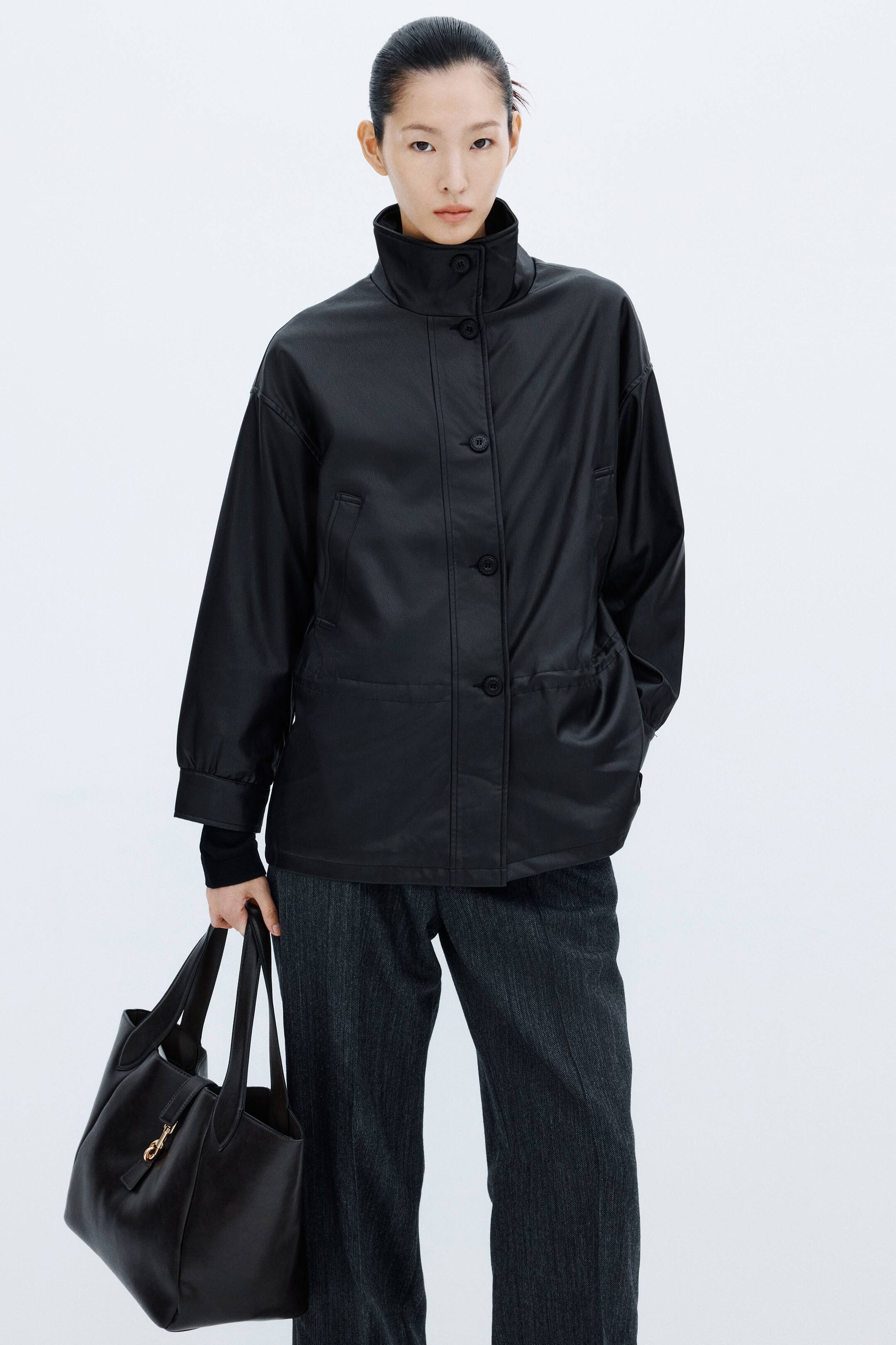 View larger image: Coated drawstring-detail jacket - Black - Ladies | H&M SG 1