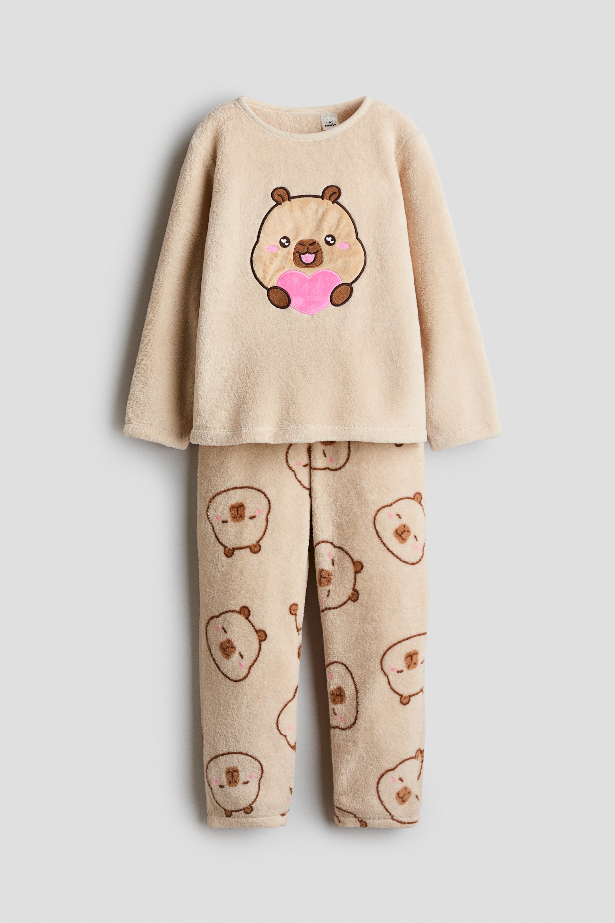 View larger image: Printed velour pyjamas - Beige/CapyFun - Kids | H&M 1