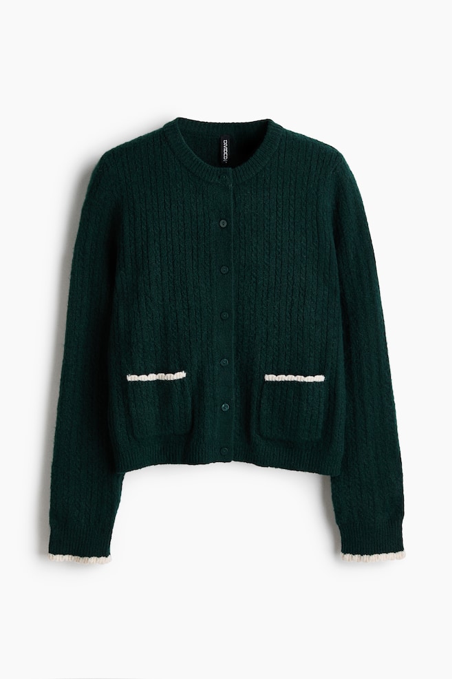 Cárdigan en punto trenzado - Verde oscuro/Gris jaspeado - 1