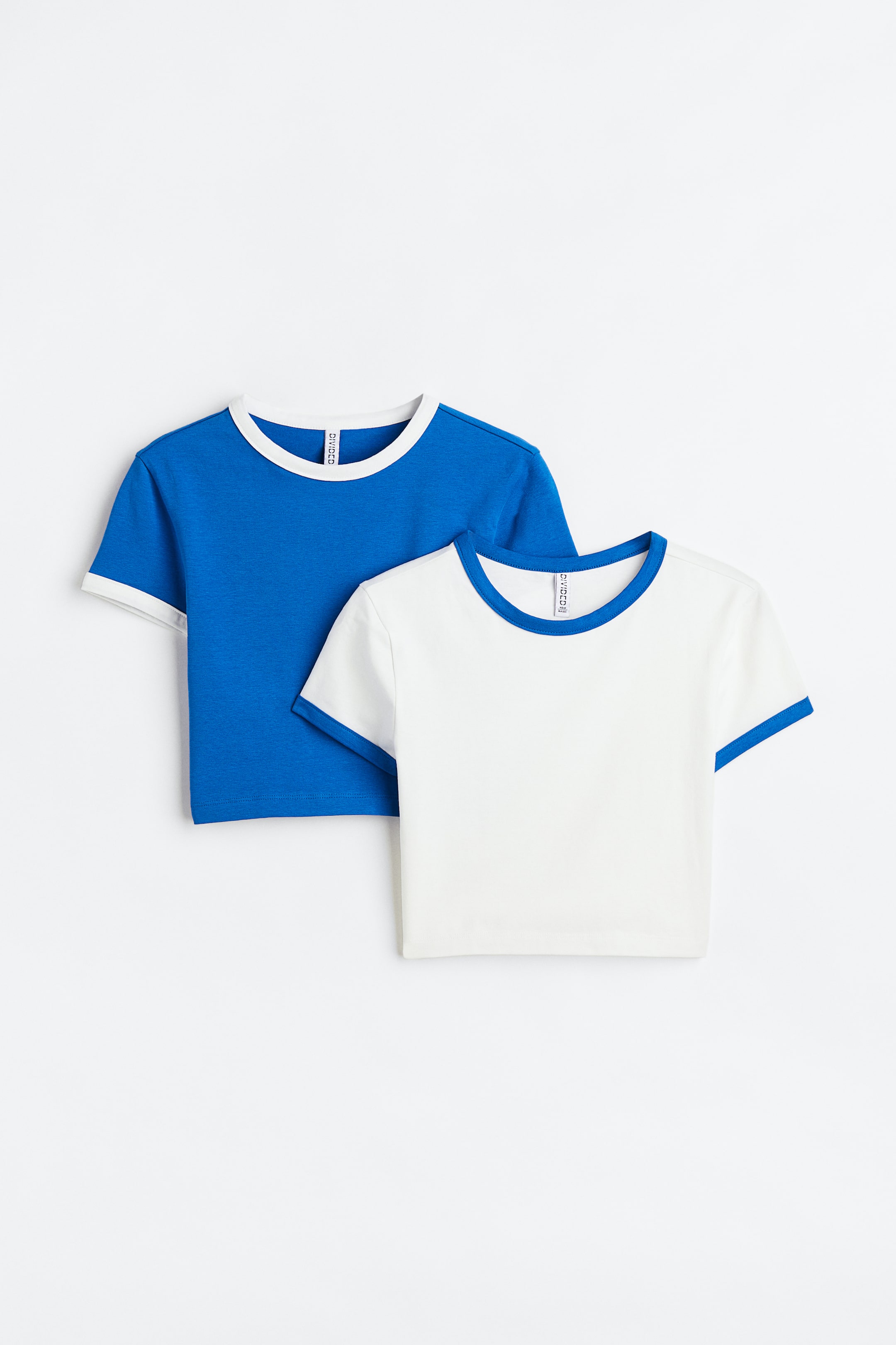 View larger image: 2-pack cropped tops - Bright blue/White - Ladies | H&M IN 1