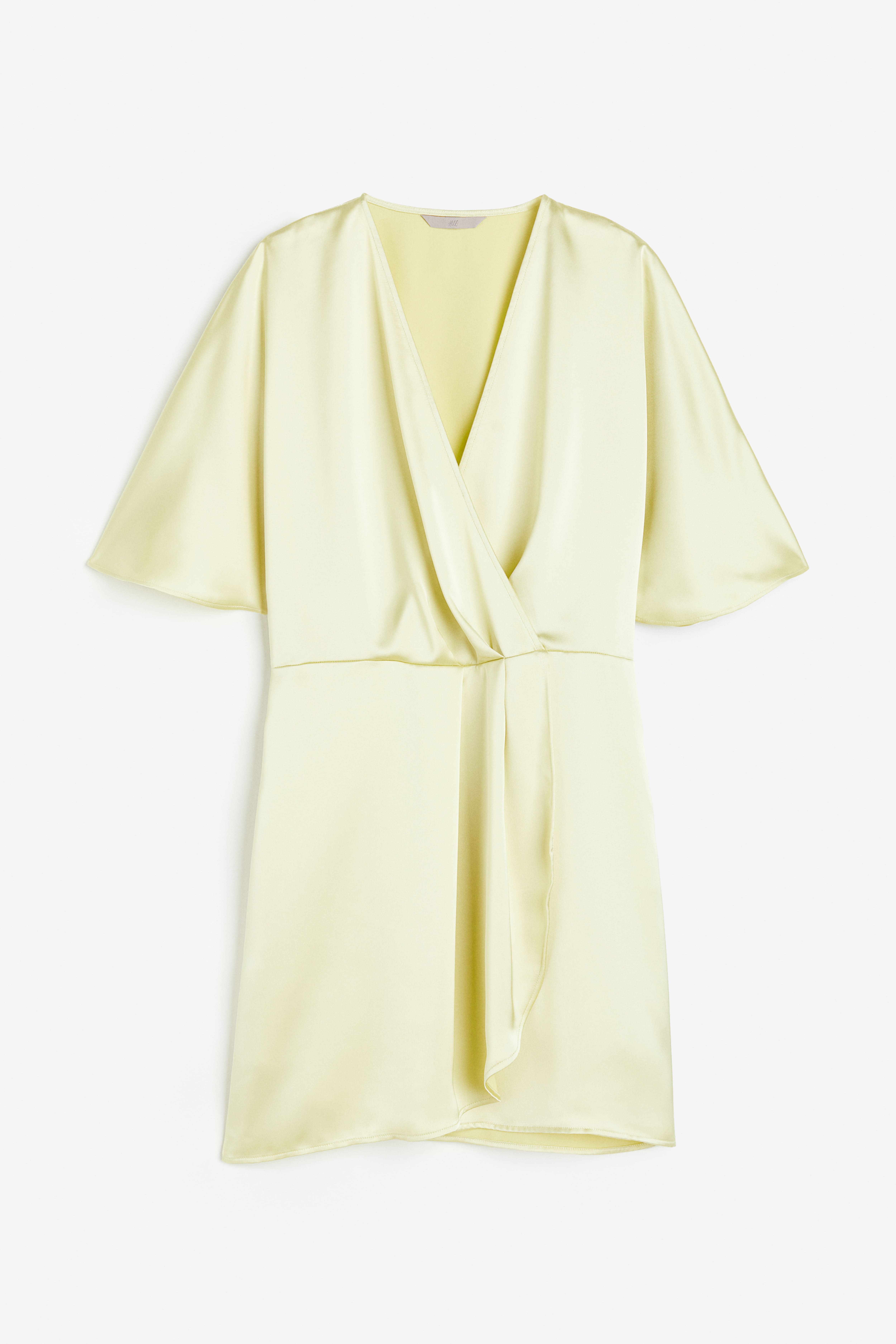 Satin Wrap-front Dress - Low-cut Neckline - Short sleeve - Light yellow -  Ladies | H&M US