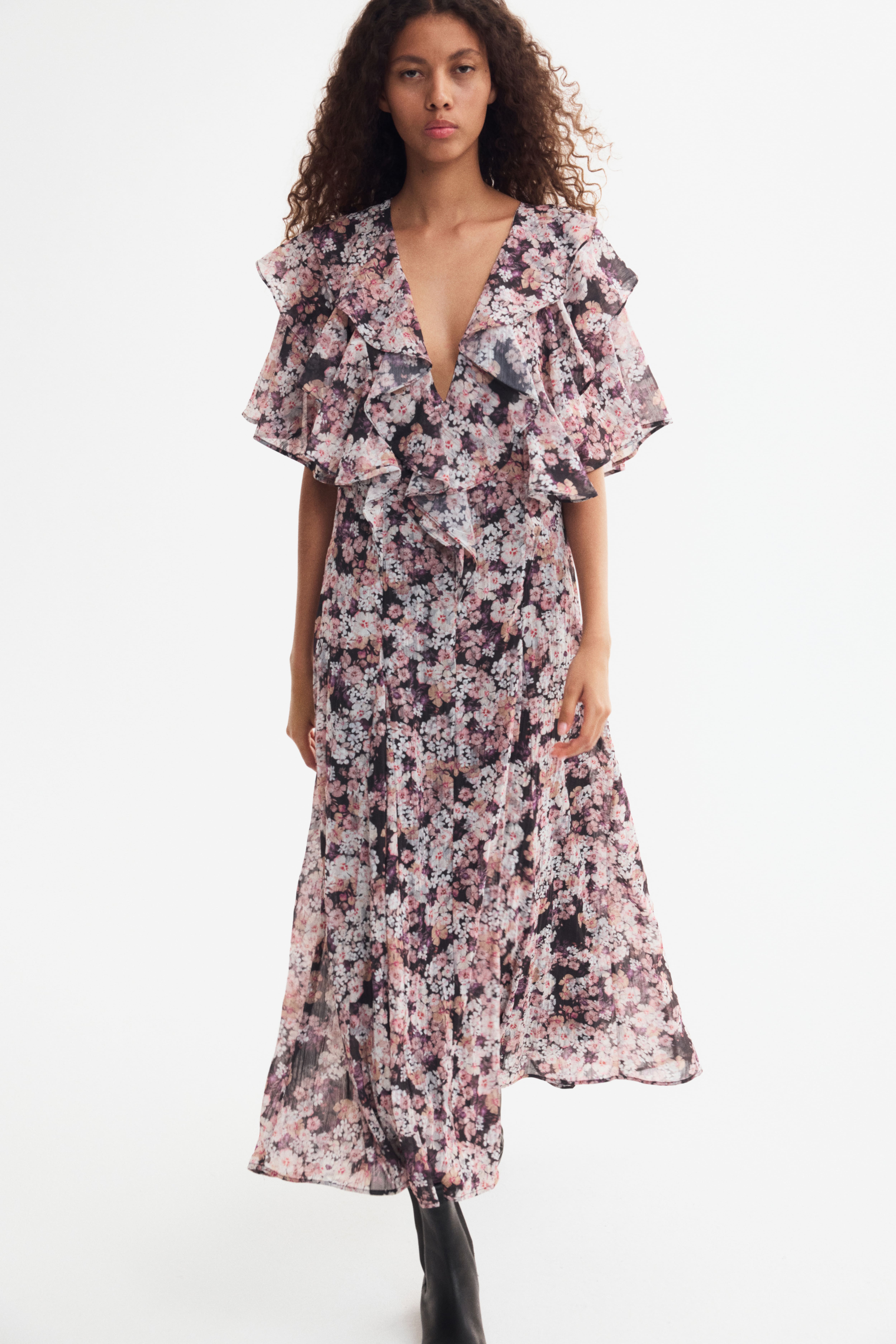 Flounced Plissé Dress
