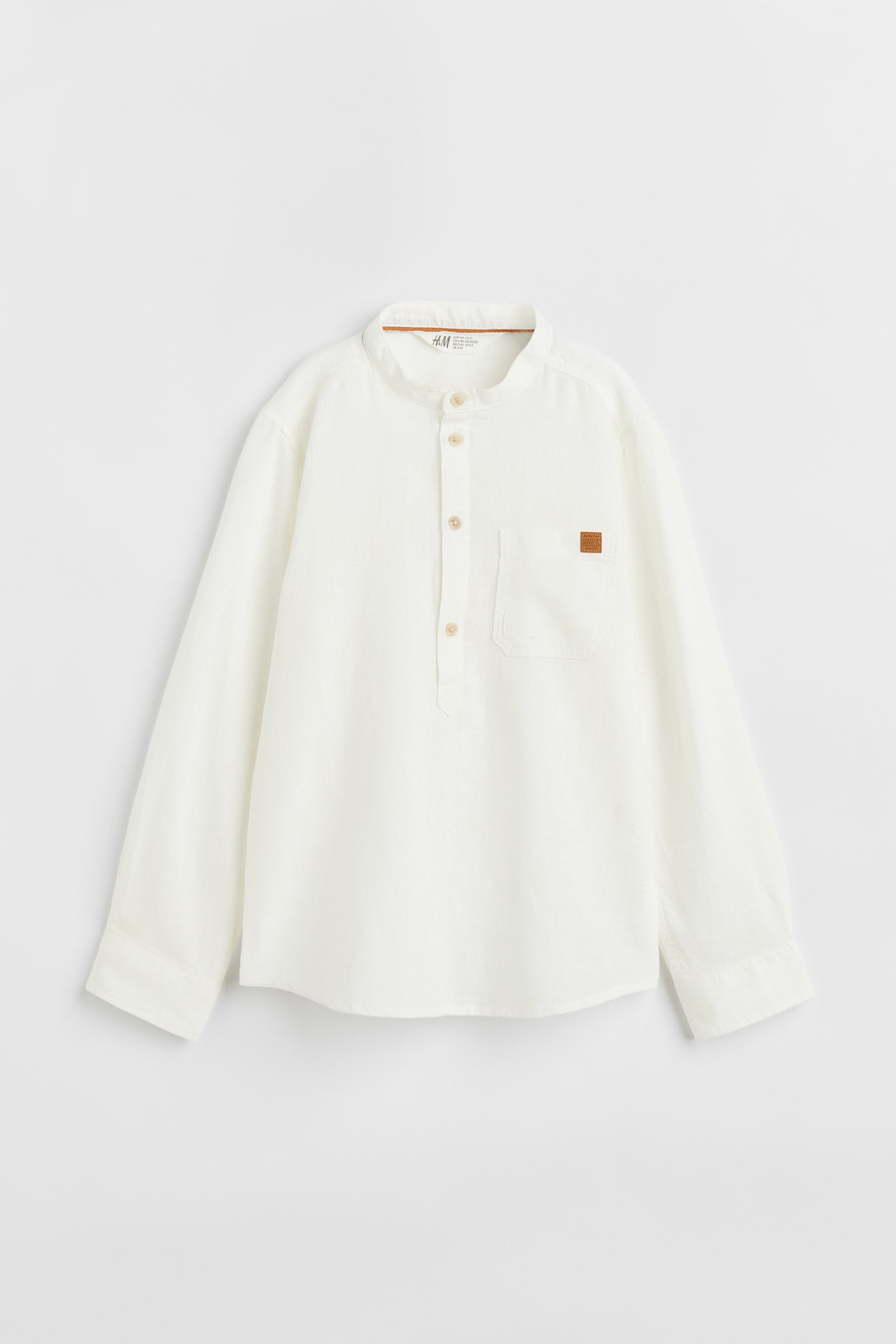 Linen Blend Grandad Shirt - White - 1