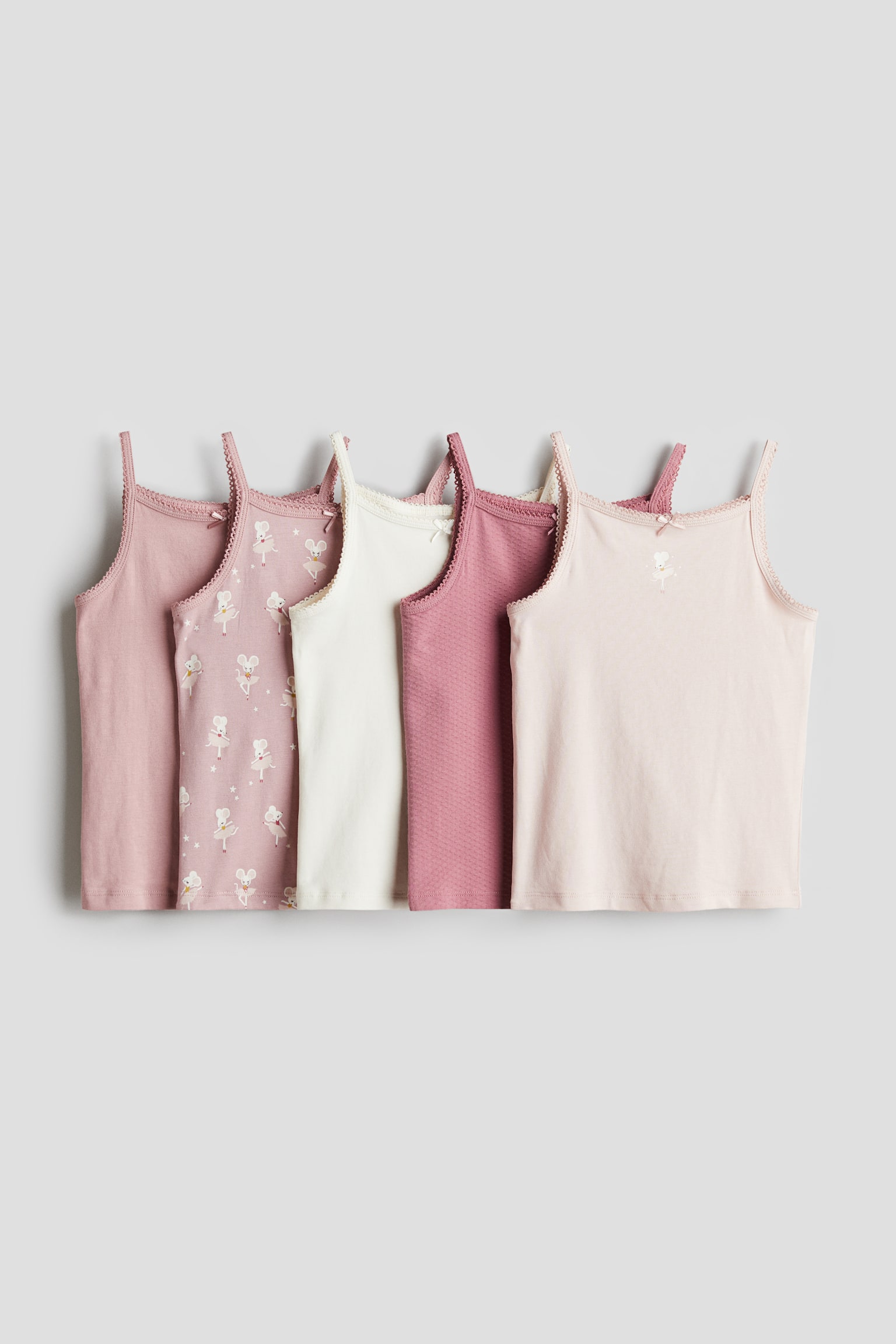 5-pack jersey vest tops - Pink/White/Pink/White/Grey/White/Light blue/Pink/White - 1