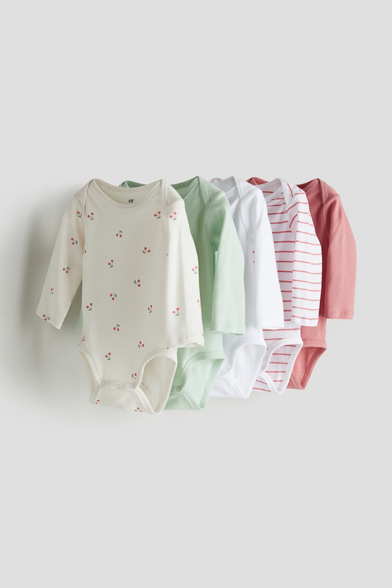 5-pack Long Sleeve Bodysuits - White/Pink stripe/Light dusty blue/Dinosaurs/Light beige/Elephants/Light pink/Pattern/Beige/Leopard/Light beige/Hedgehogs/Dark grey/Stripe/White/Animals/Dark purple/Bunnies/Pink/Hearts/Light beige/Hearts/Light beige/Cars/Green/Spot/Dark grey/Light green - 3