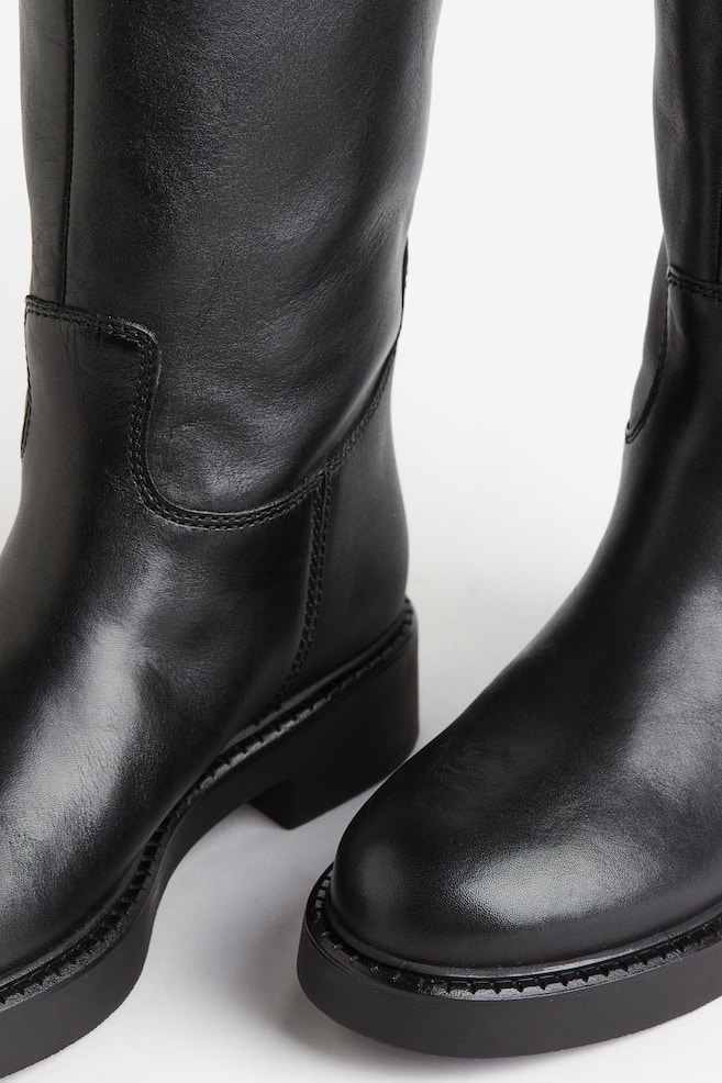 Knee-high leather boots - Black - 2