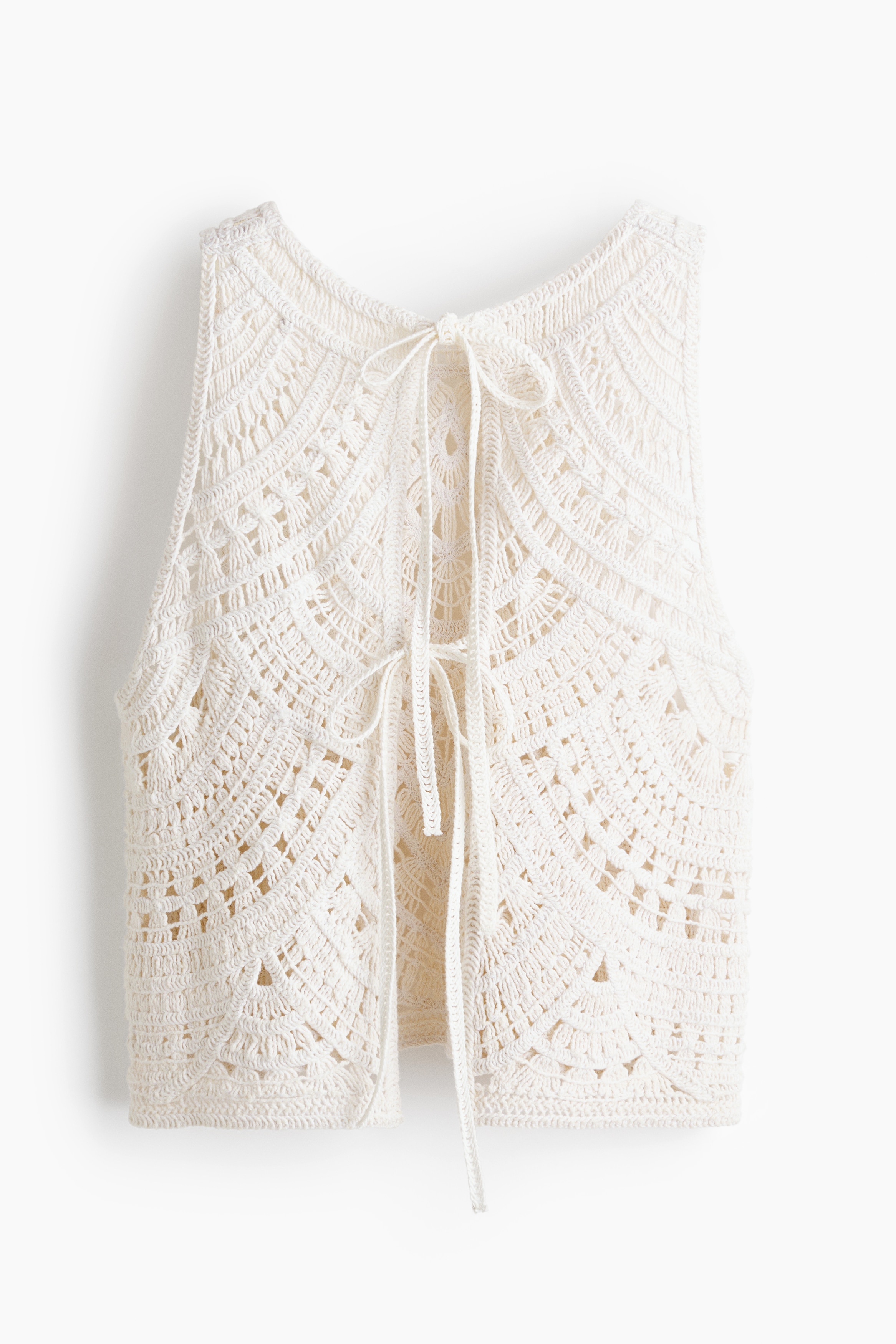 Crochet-look cotton beach top - Cream