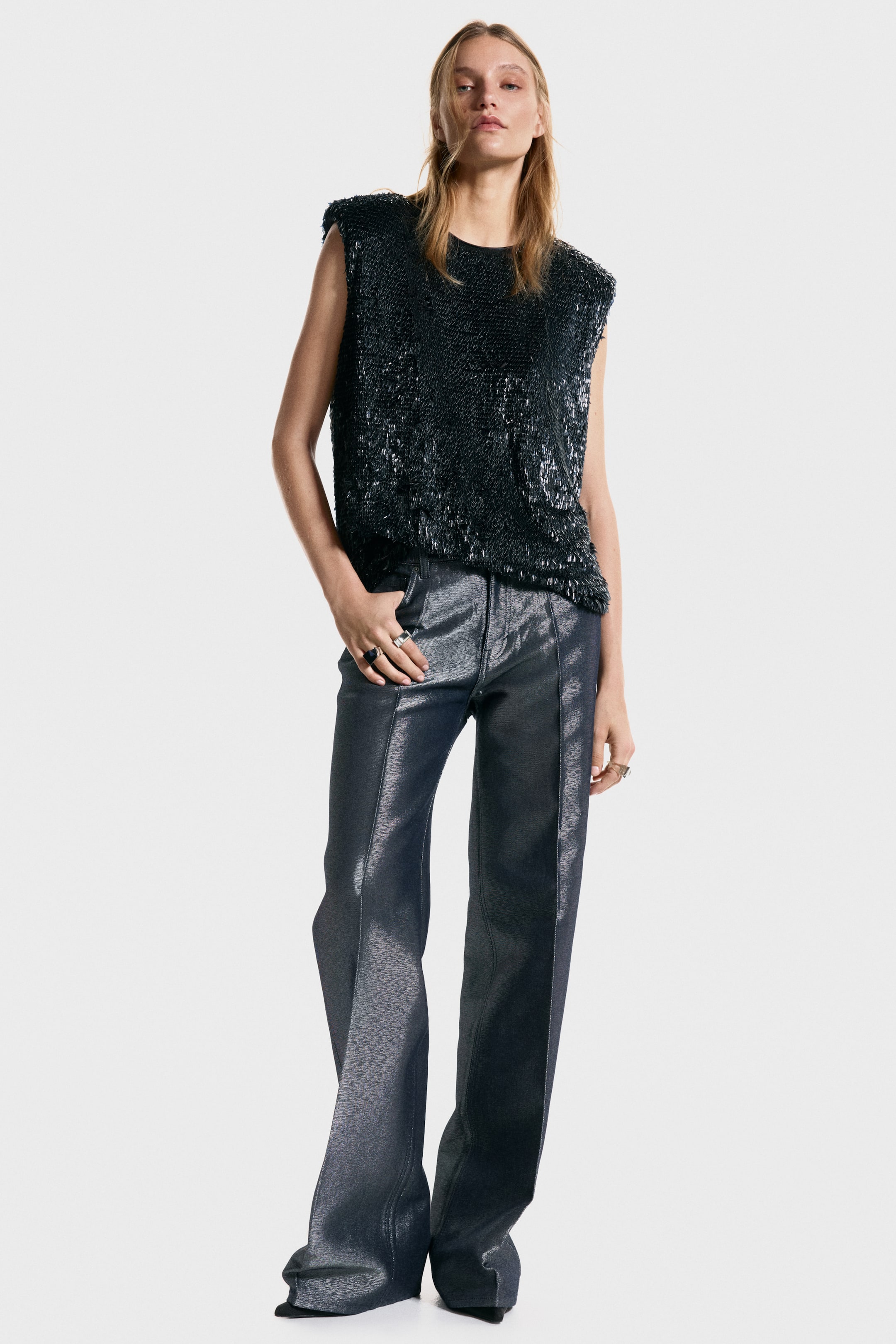 Agrandir l'image: Top à sequins avec épaulettes - Noir - FEMME | H&M CH 3