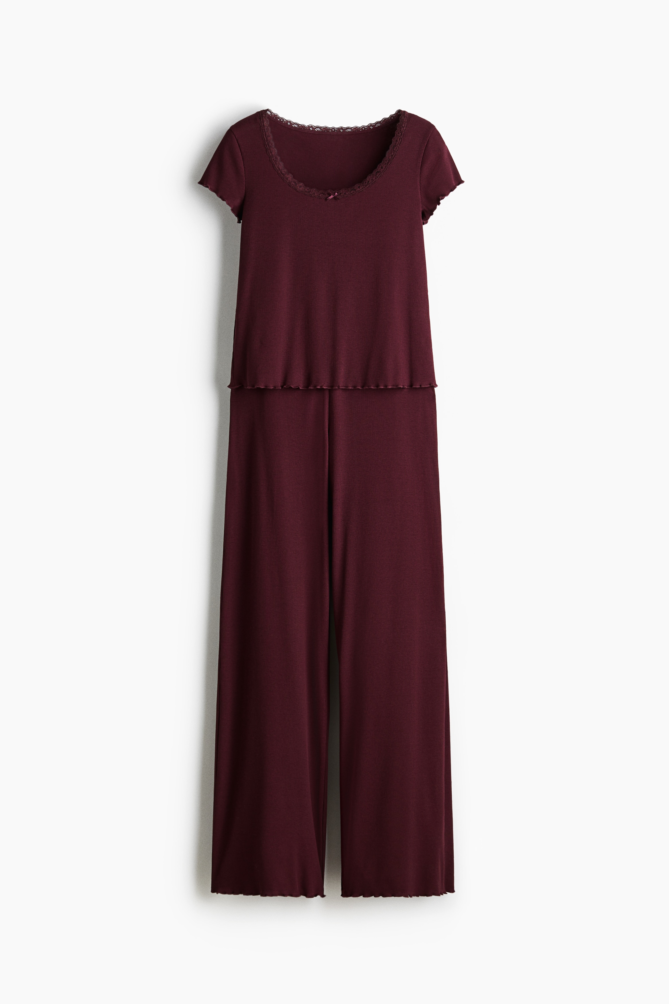 Rib Pyjama Set - Burgundy/Cream/Light grey marle