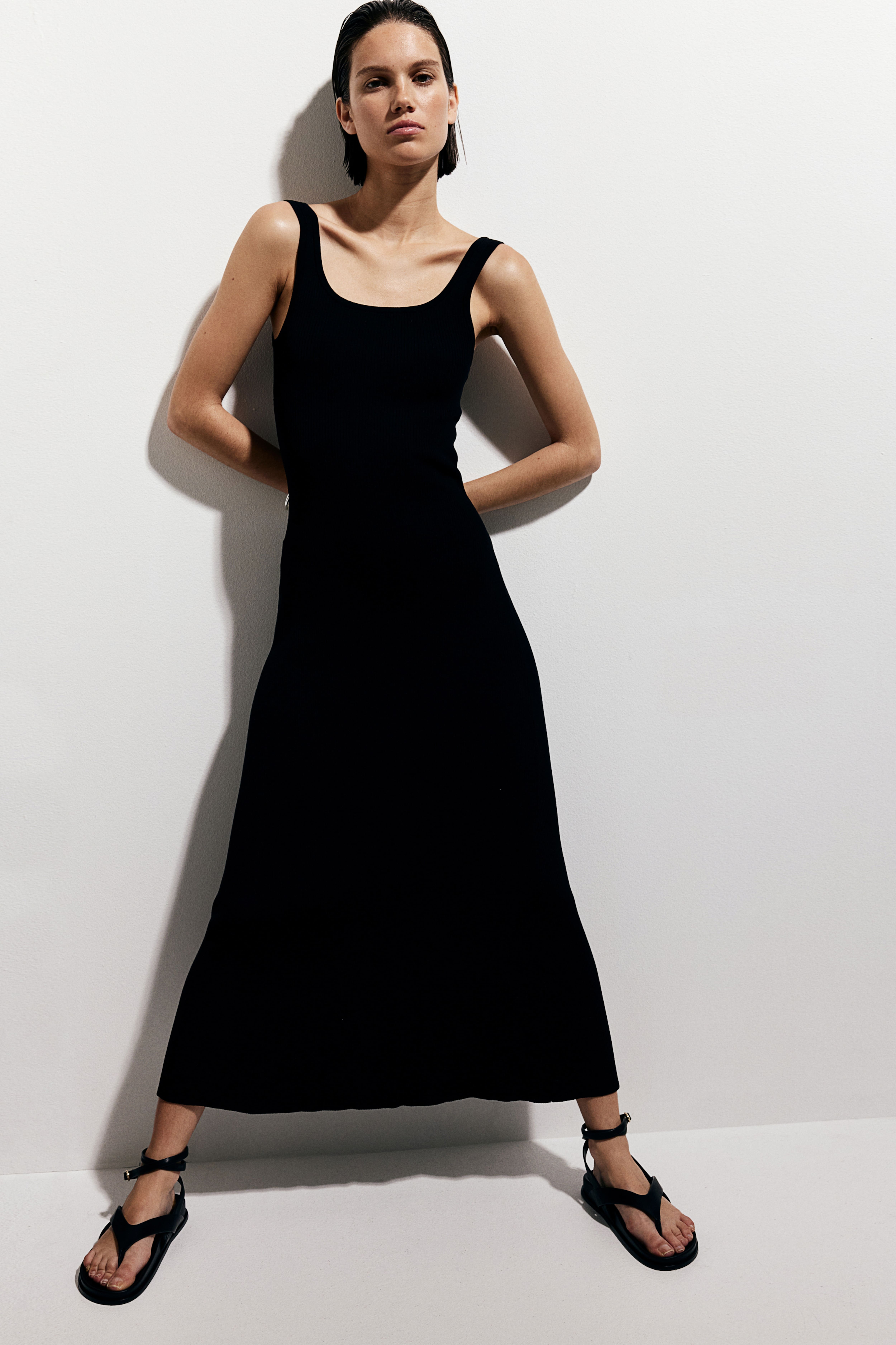 Rib-knit Dress with Flared Skirt - Black - Ladies | H&M US