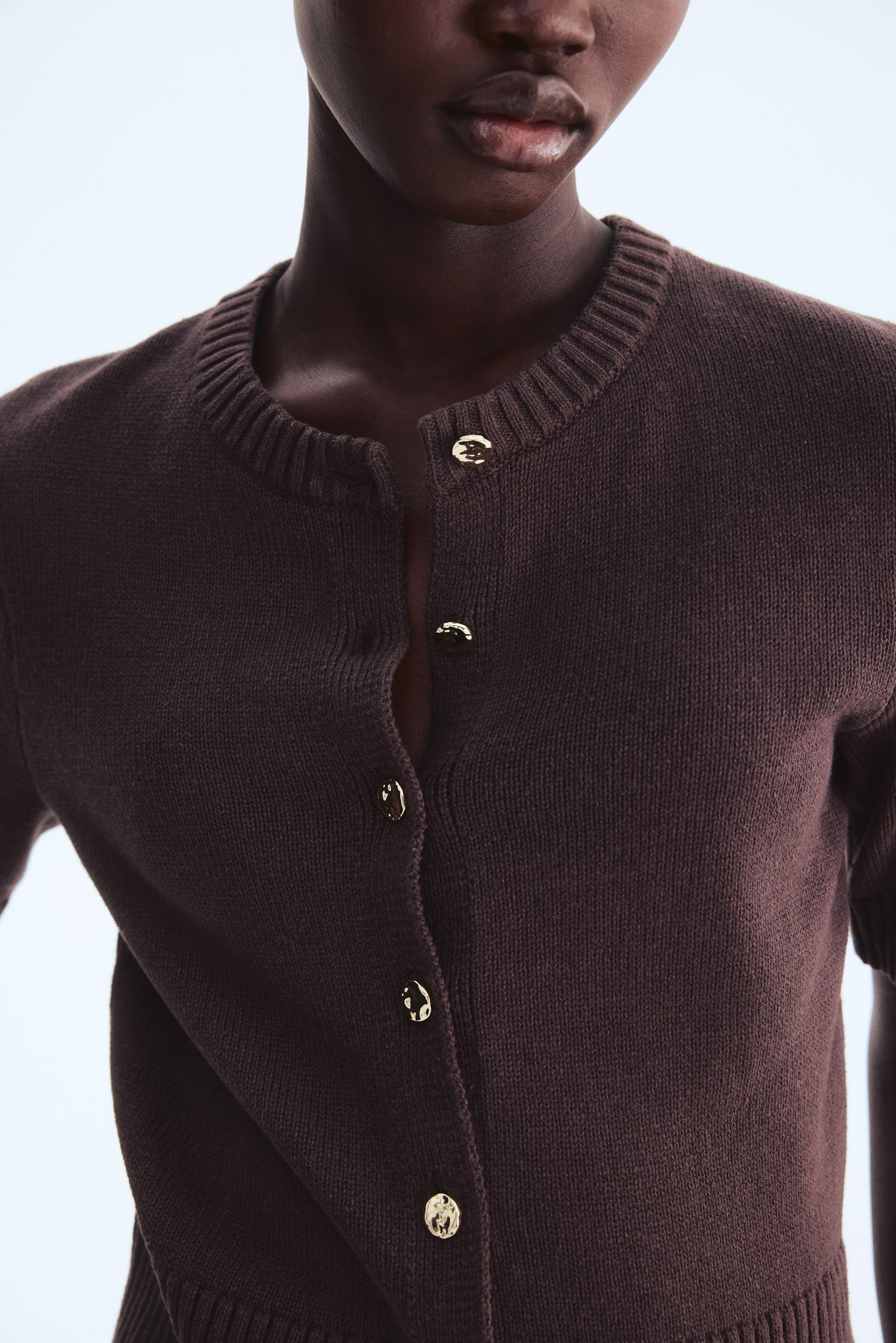 Short-sleeved cardigan - Dark brown/White/Light yellow - 4