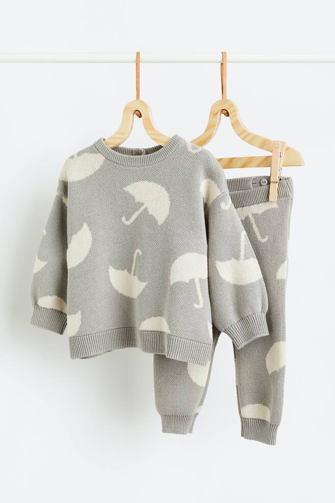 2-piece jacquard-knit cotton set - Grey/Umbrellas/Light beige/Tulips