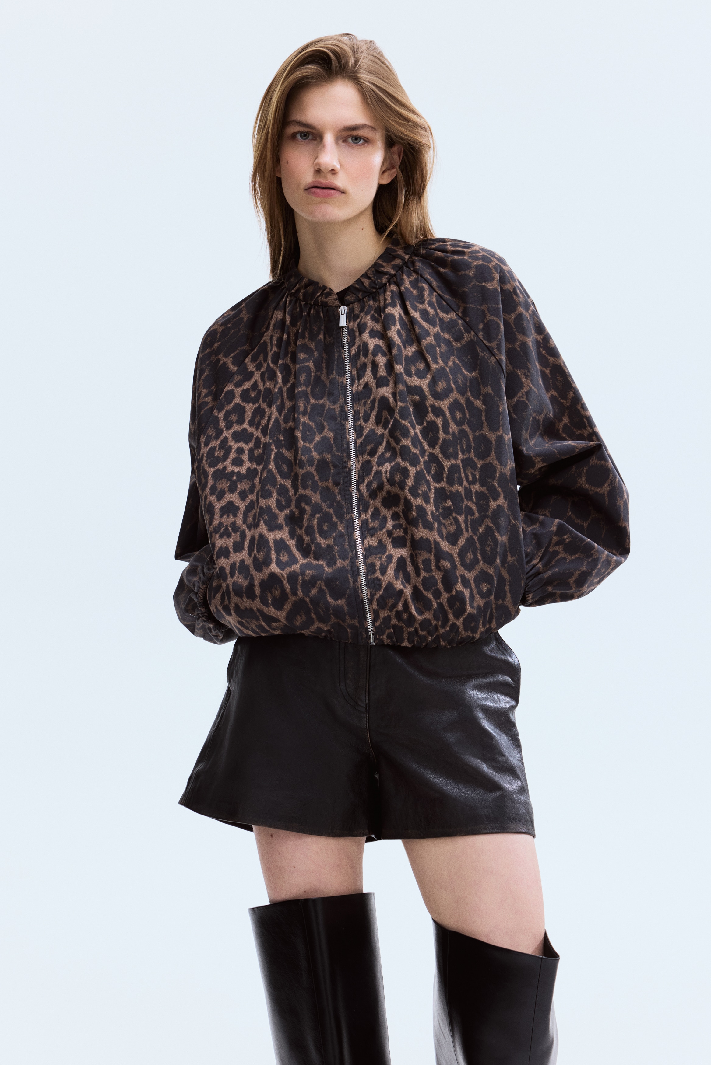 9/S PROJECTMA-1BLACK レオパード柄MA-1ジャケット Women's Brown/leopard print Gathered Bomber Jacket | H&M US