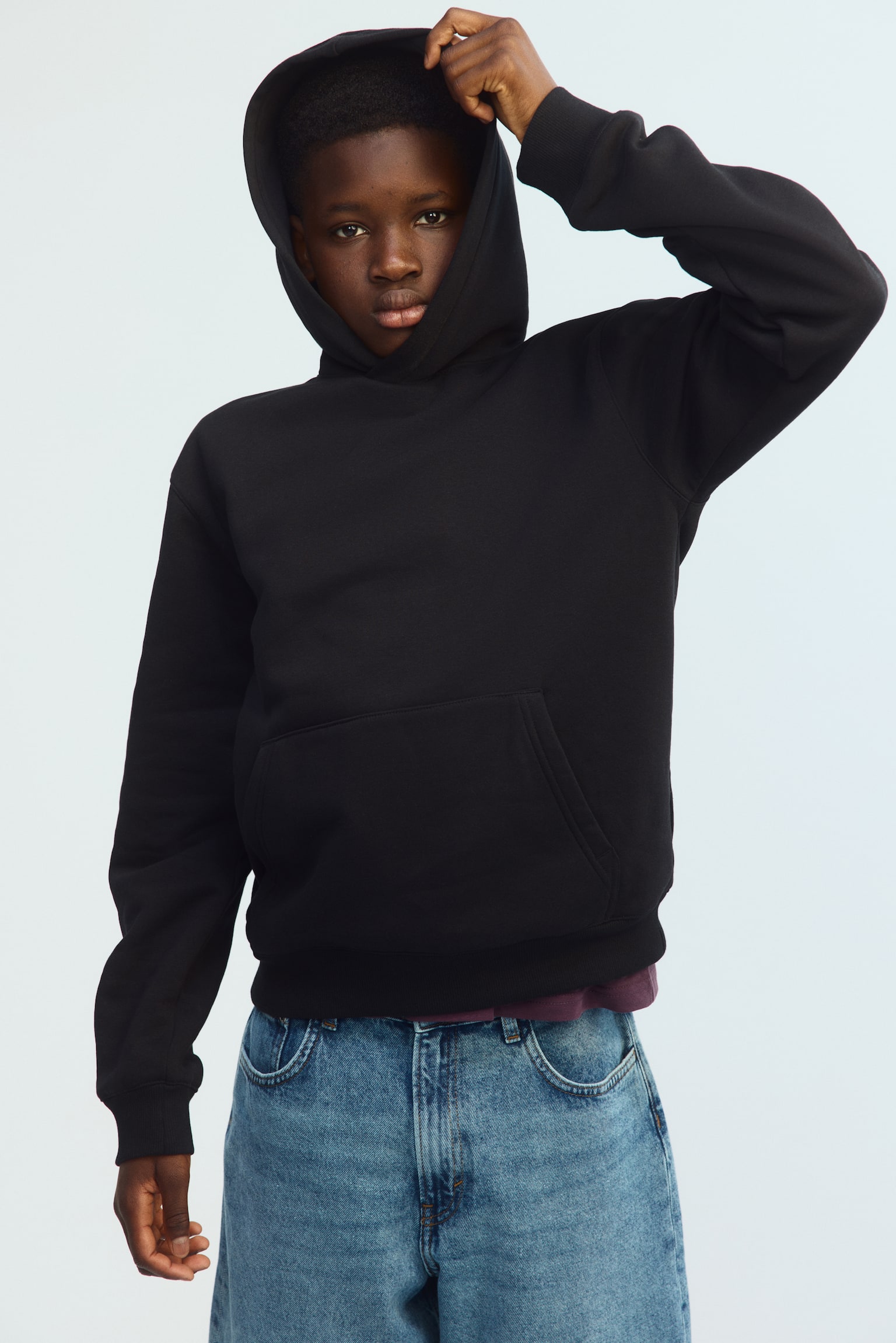 Brushed-inside hoodie - Black/Light grey marl/Navy blue - 1