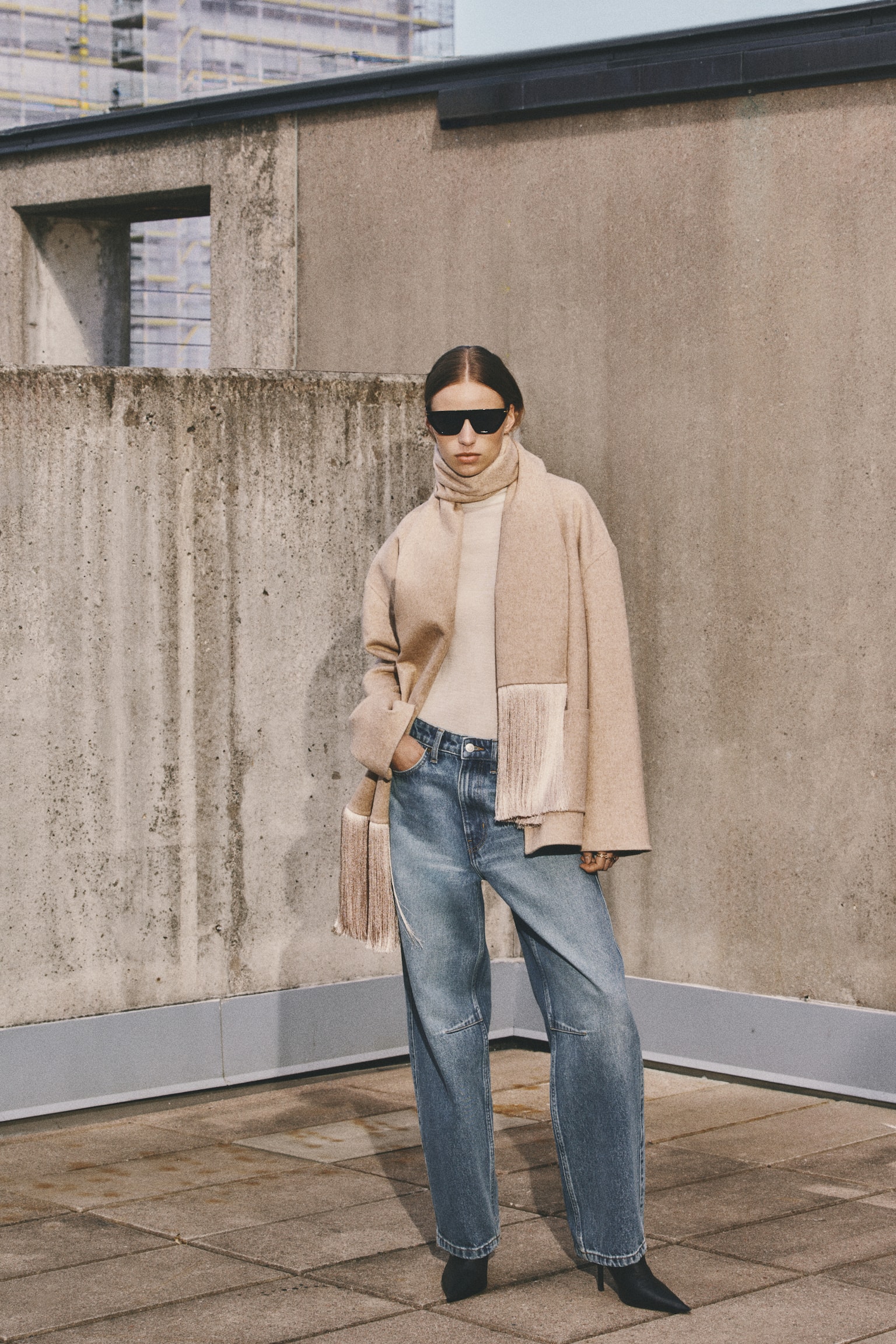 Женская куртка H&M Handmade Wool-Blend Jacket with Scarf, цвет: Светлый бежевый — фото 4