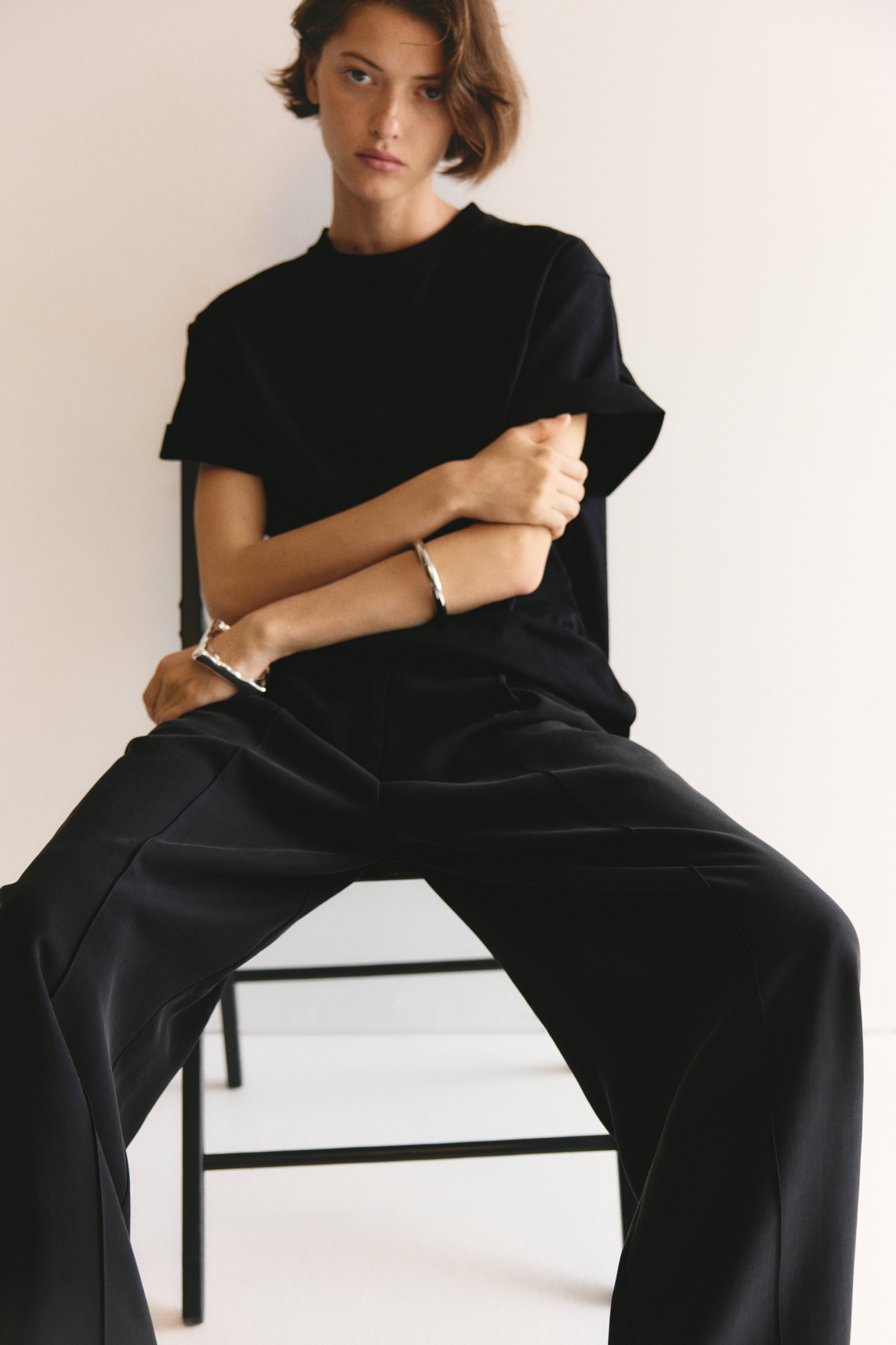 Creased Barrel-Leg Pants