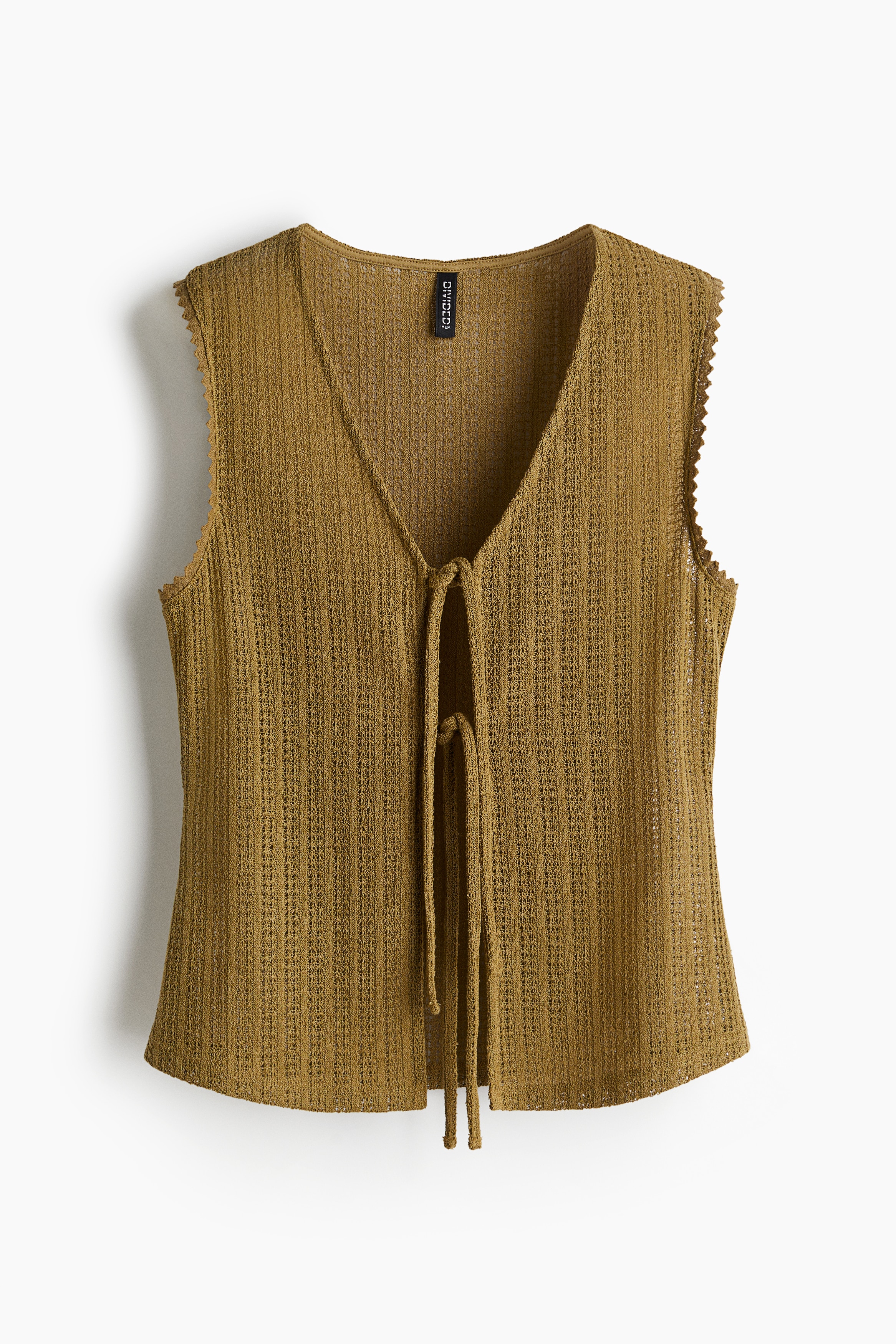 Knitted tie-front top - Golden olive/White/Striped