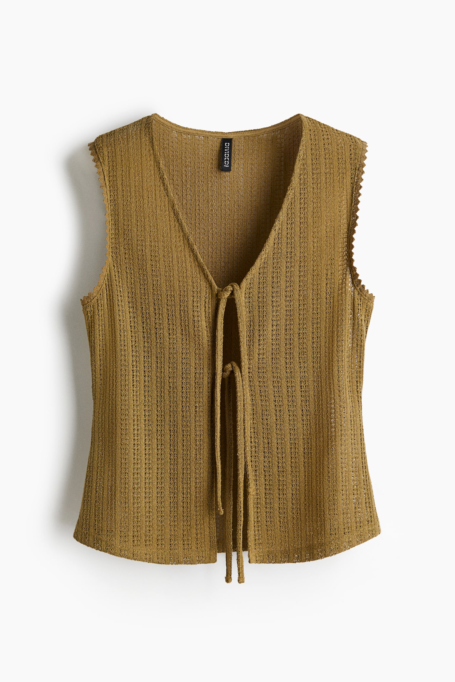 Женский топ H&M Knit Tie-Front Top, цвет: Золотой оливковый — фото 1