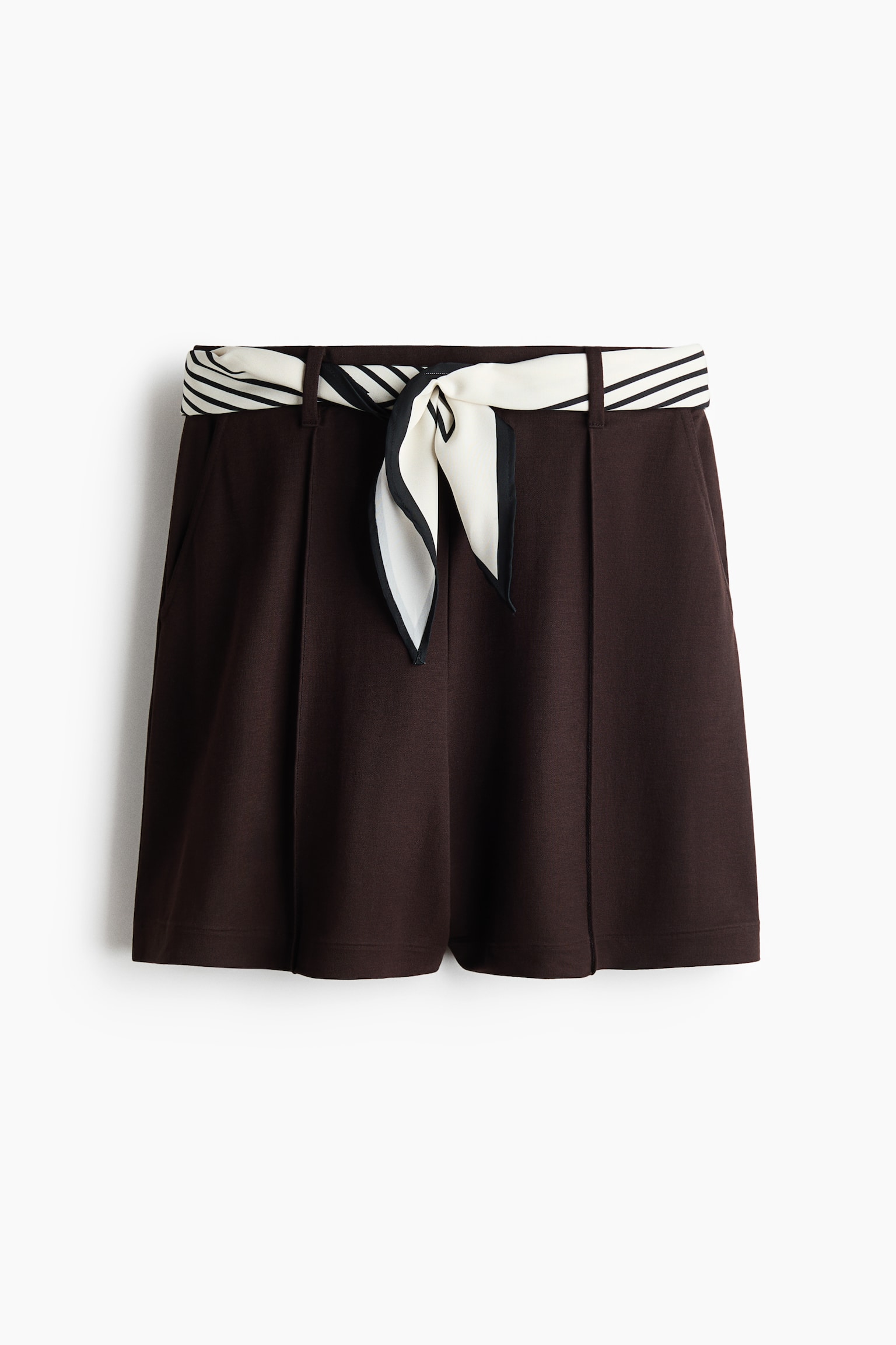 Belted tailored shorts - Dark brown/Beige/Cream - 1