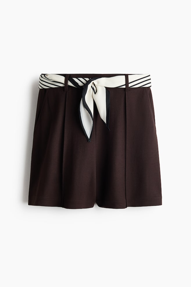 Dress Shorts with Belt - Dark brown/Beige/Cream - 1