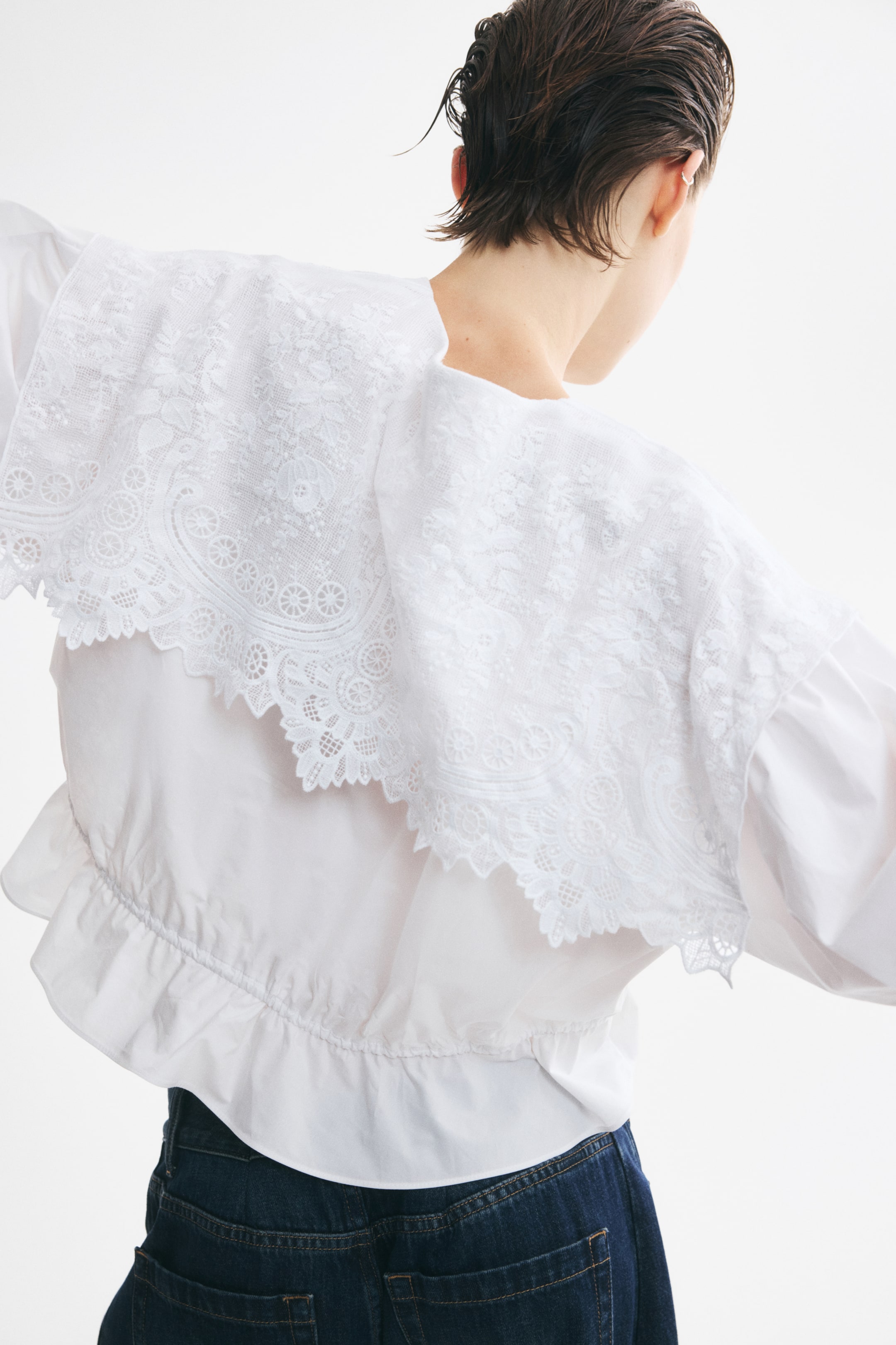 Lace-Trimmed Cotton Blouse