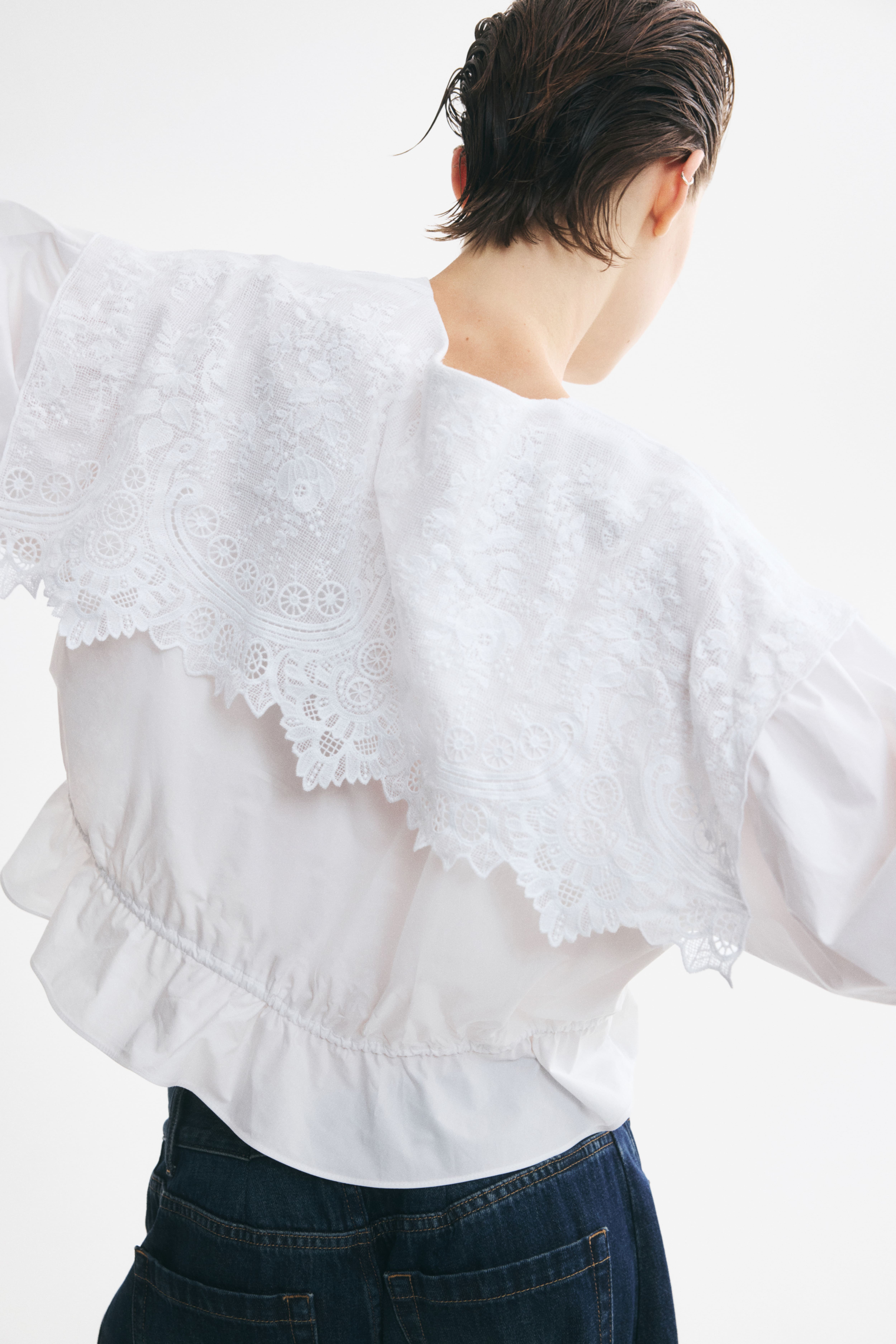 Lace-Trimmed Cotton Blouse