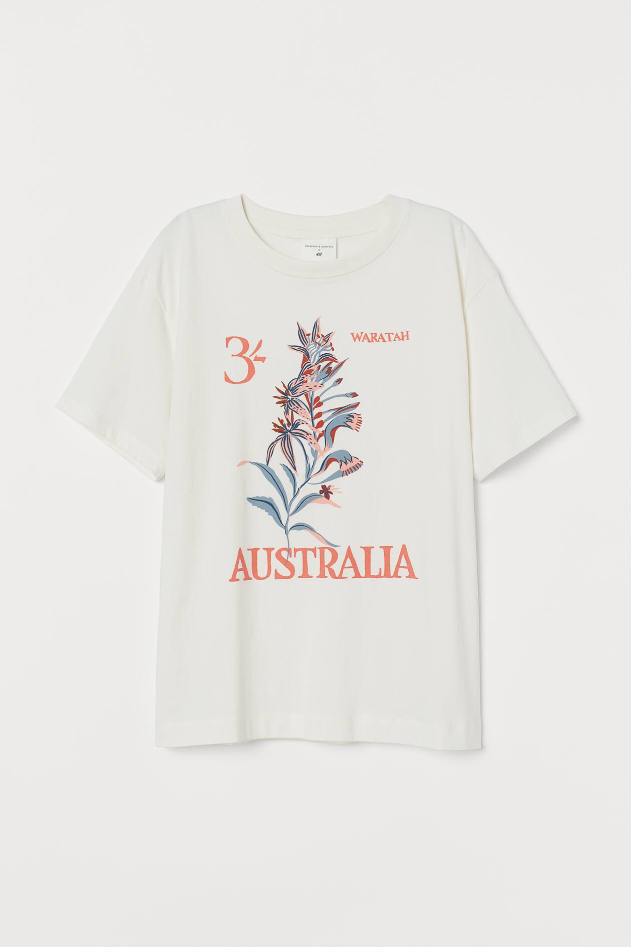 Cotton T-shirt - Round Neck - Short sleeve - Natural white/Waratah ...