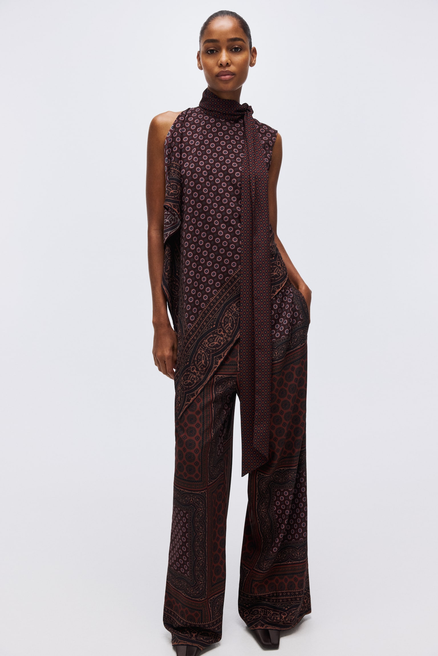 Asymmetrical Top - Burgundy/Pattern - 1