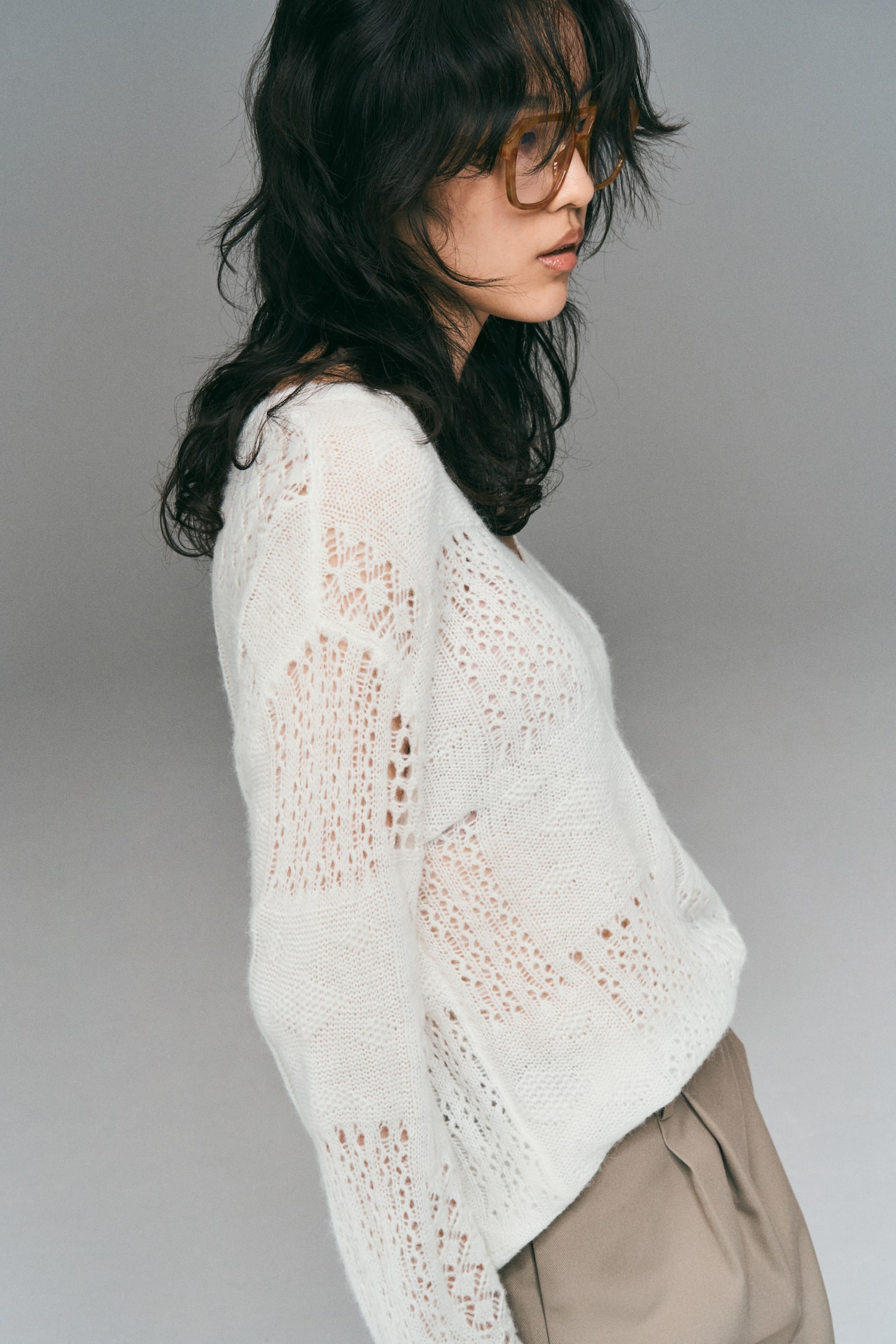 포인텔 니트 V넥 탑 - 화이트 - 3