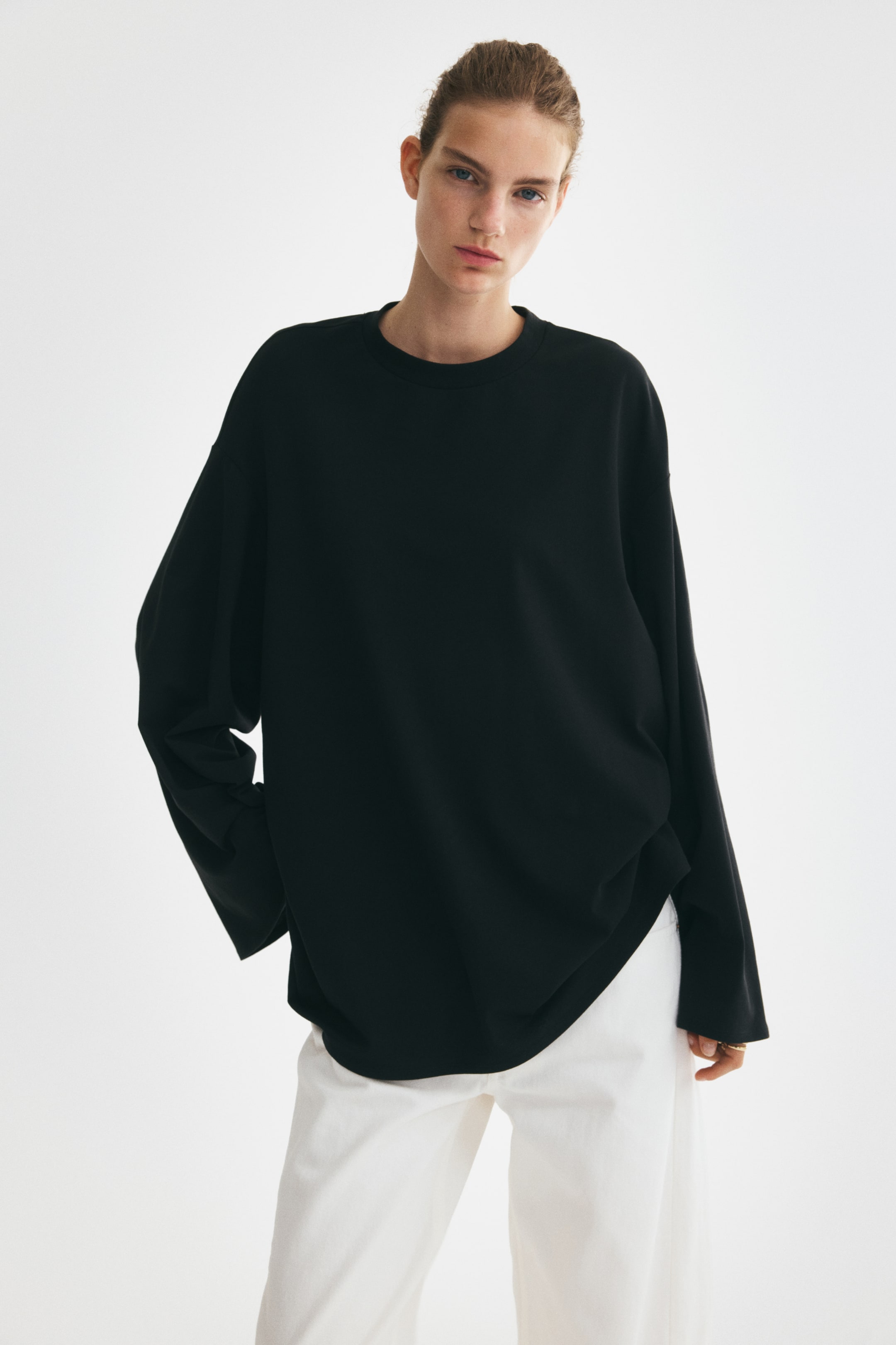 View larger image: Long-sleeved cotton top - Black - Ladies | H&M 1