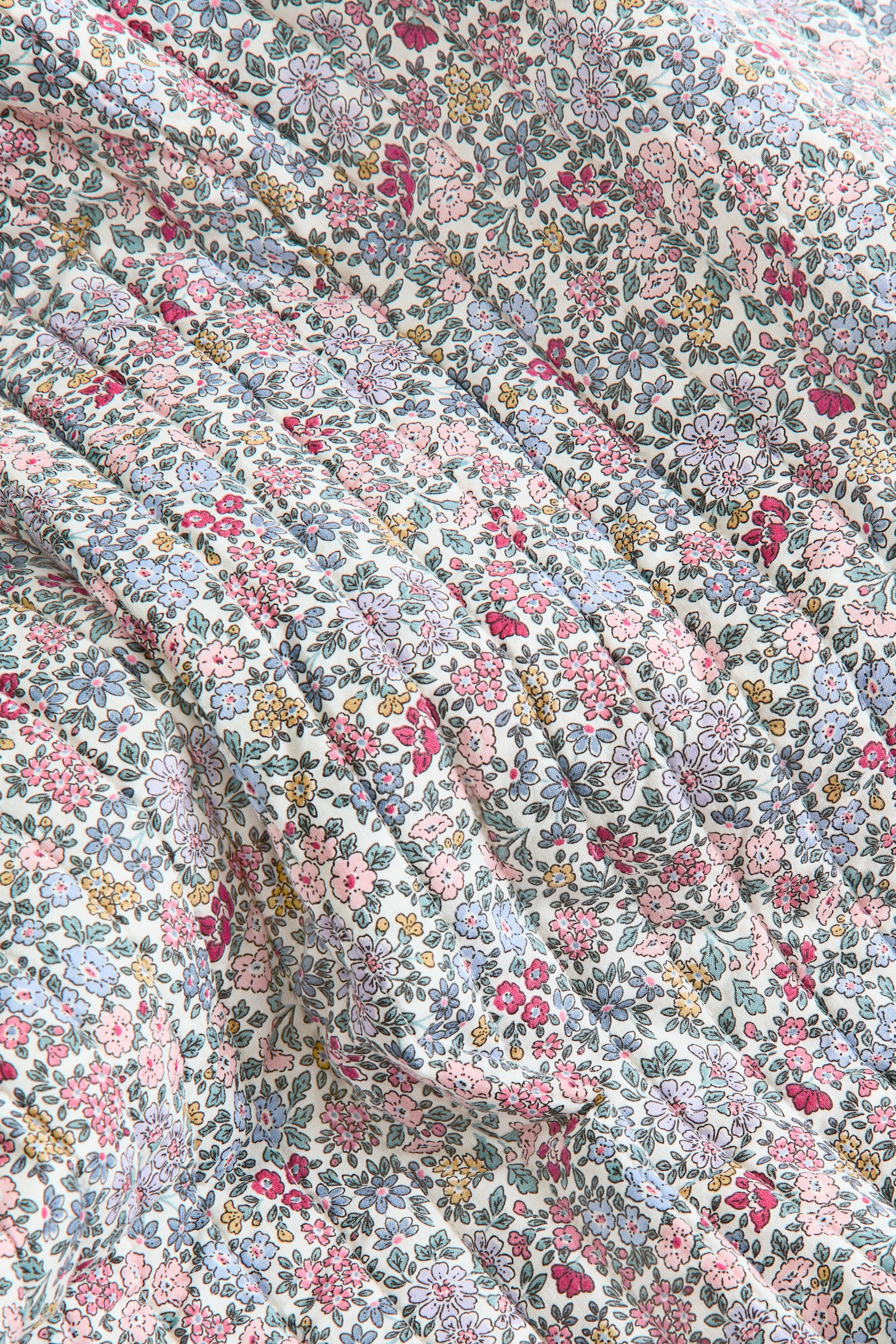 Quilted cotton bedspread - Light blue/Floral - 2