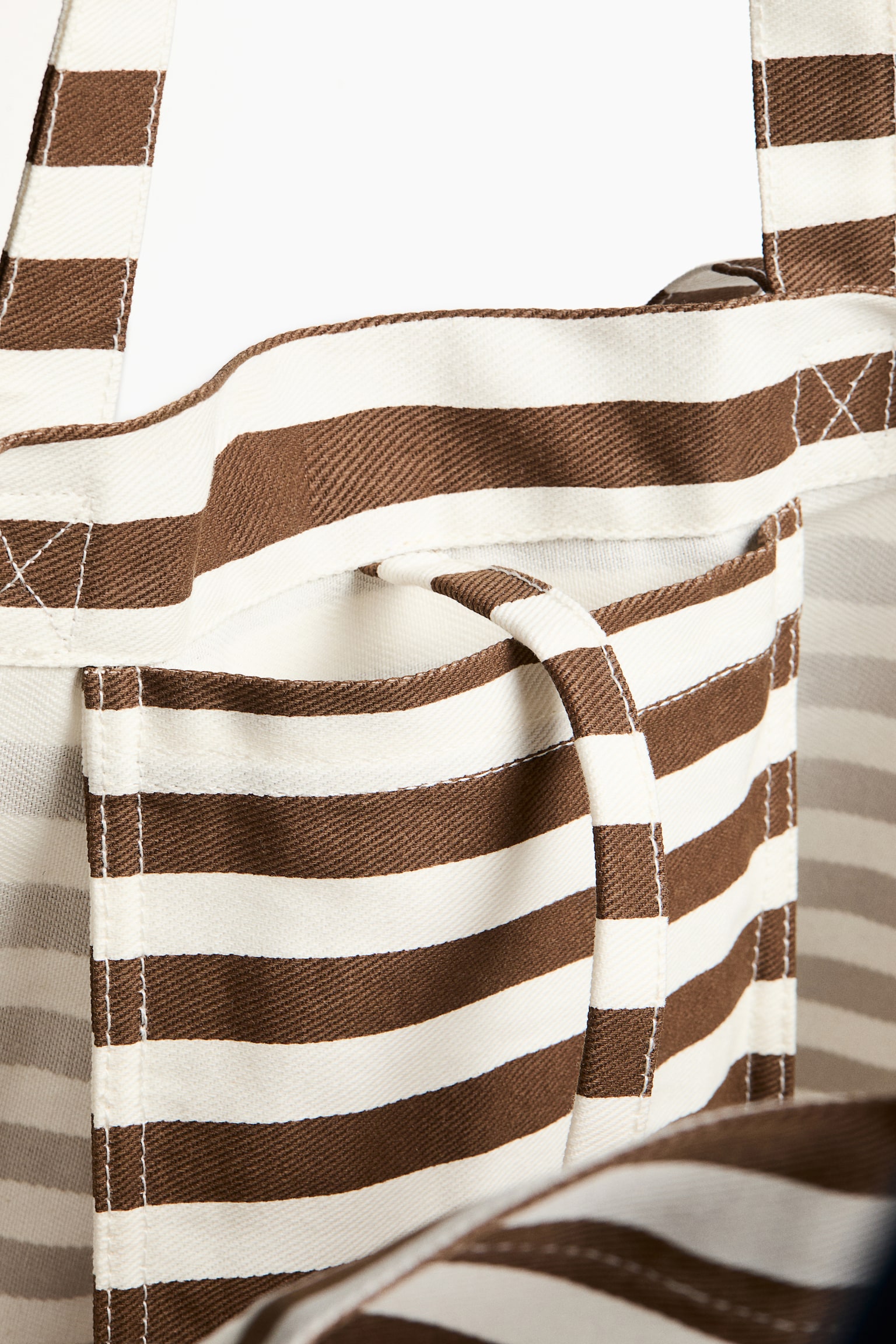 Cotton canvas beach bag - Brown/White striped/Beige/Striped - 2