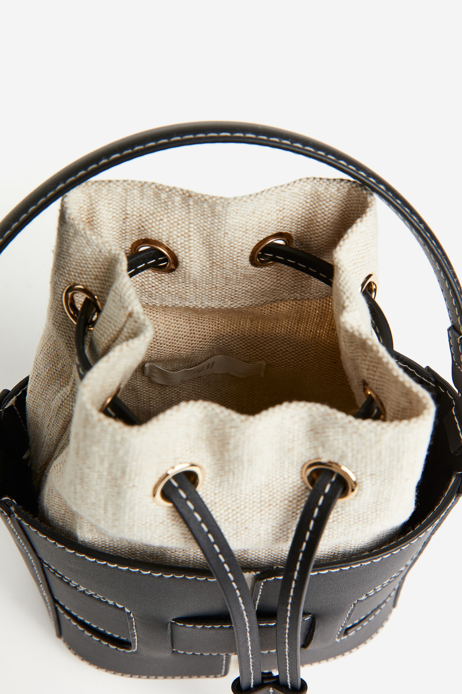 Crossbody Bucket Bag - Black/Light beige/Brown/Beige - 4