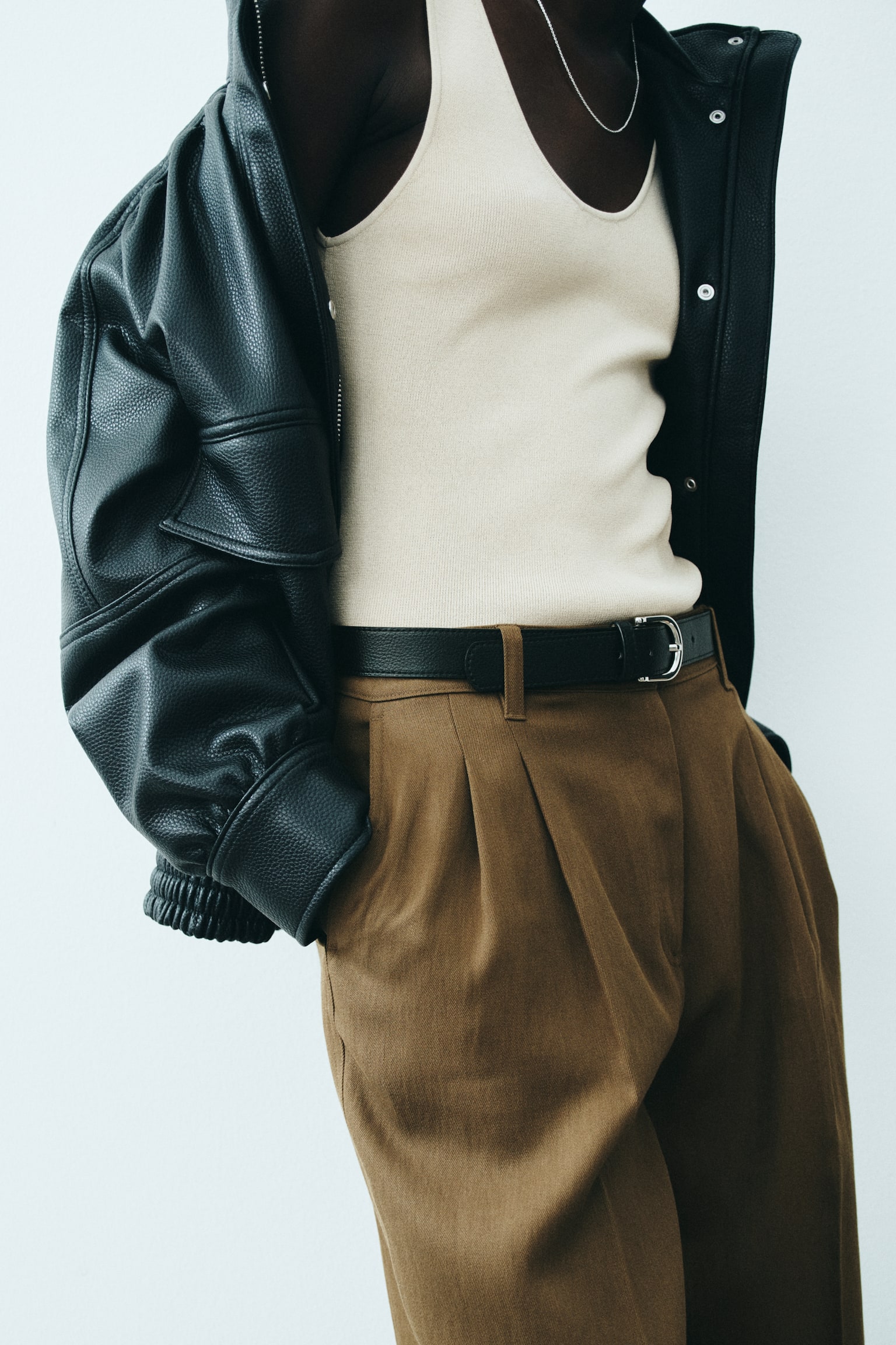 Linen-blend tailored trousers - Dark olive green/Dark dusty pink - 5
