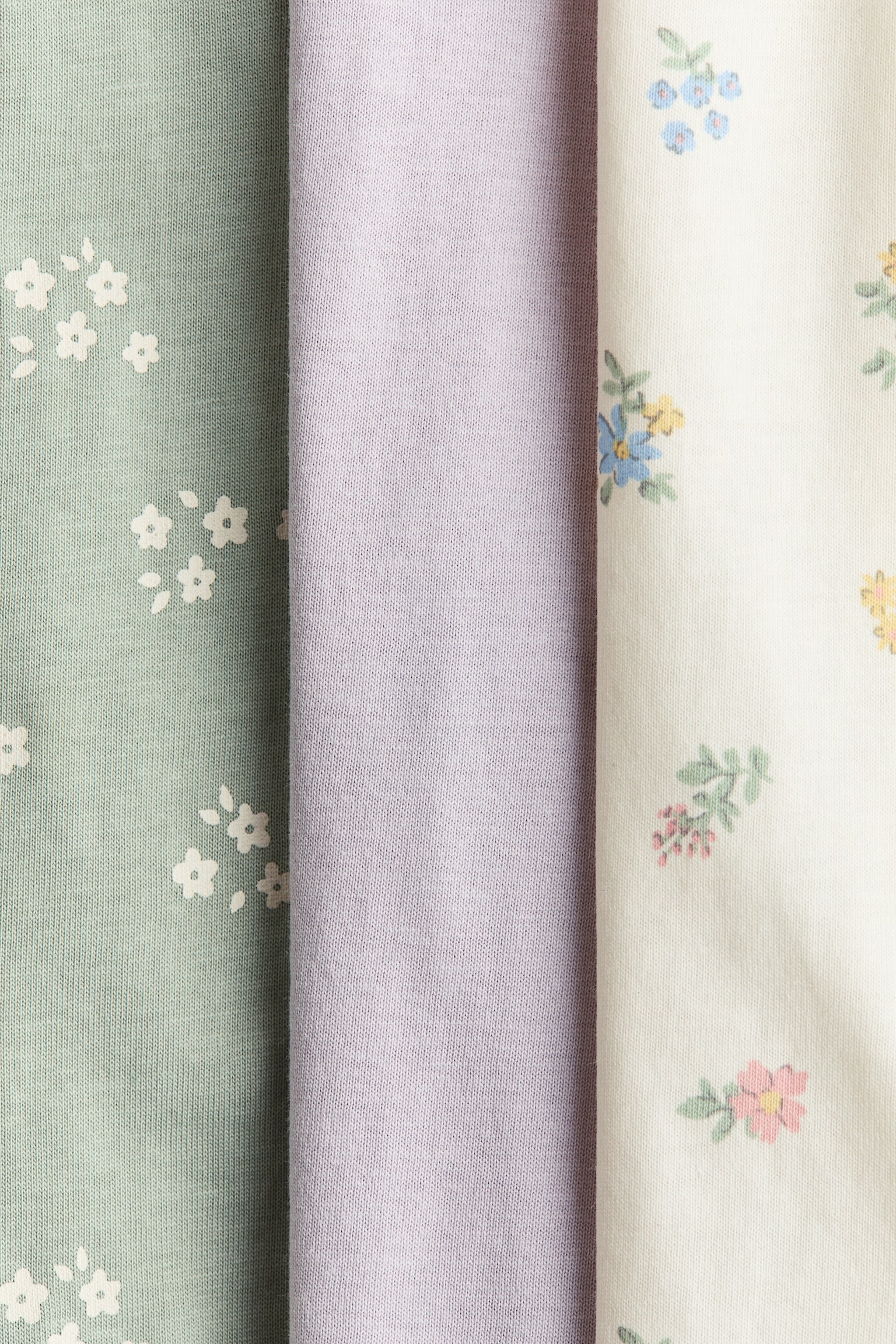 3-pack cotton sleepsuits - Light purple/Floral/Beige/Striped/Light green/Vehicles/Light pink/Apples/Light grey/Spotted/Purple/Floral/Dark beige/Hot air balloons - 2