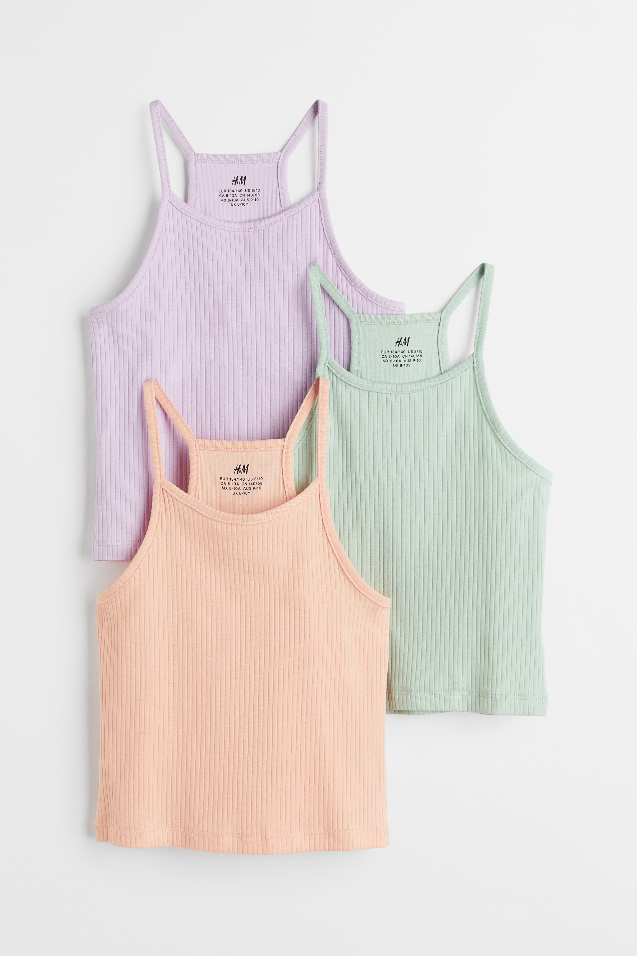 Grotere afbeelding bekijken: Set van 3 geribde tanktops - Paars/lichtgroen/abrikoos - KINDEREN | H&M BE 1