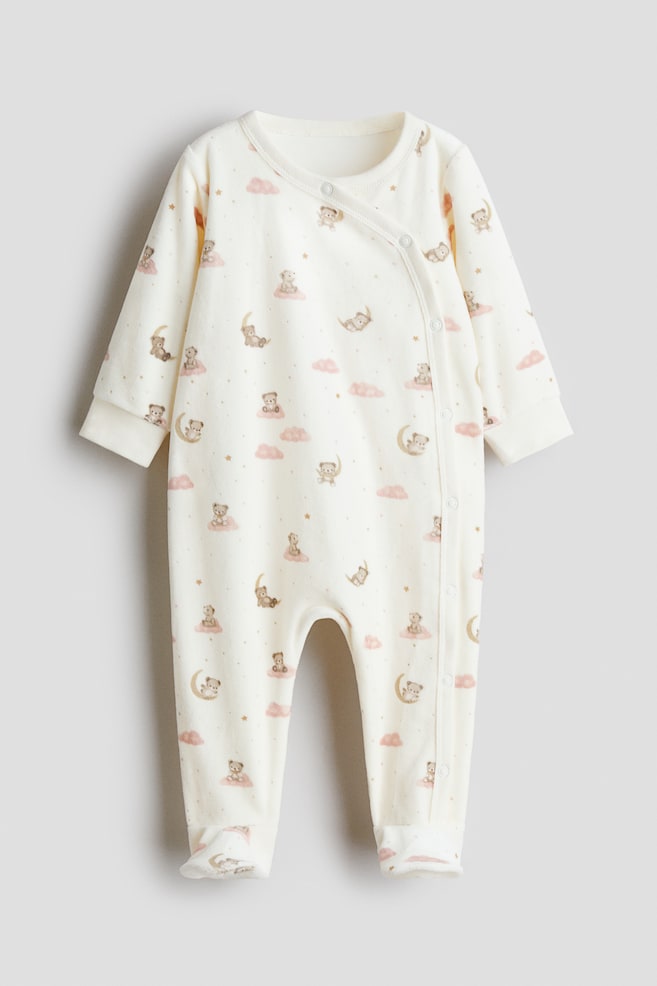 Printed velour sleepsuit - Cream/Teddy bears - 1