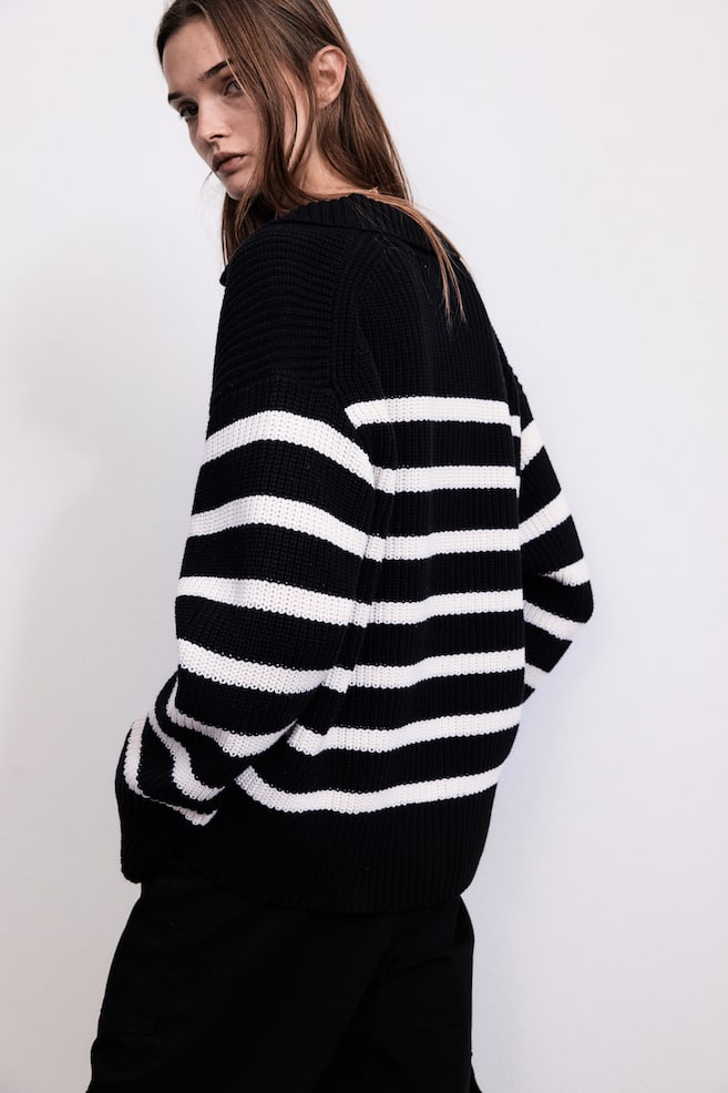 Rib-knit polo jumper - Black/White striped/Light beige/Black striped/Cream/Black striped - 3