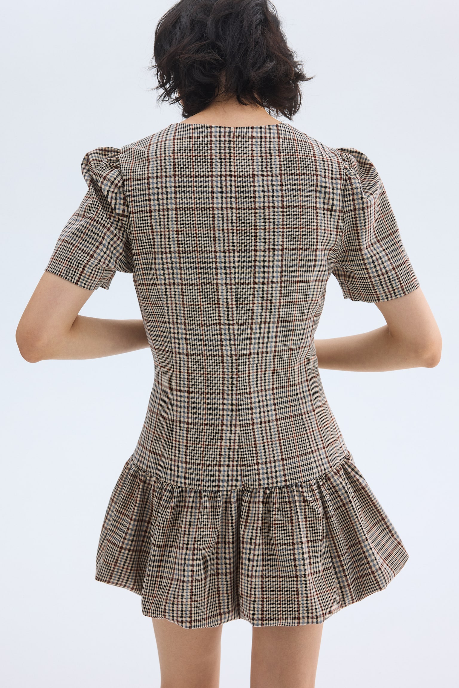 Bubble-hem dress - Beige/Checked/Black - 3