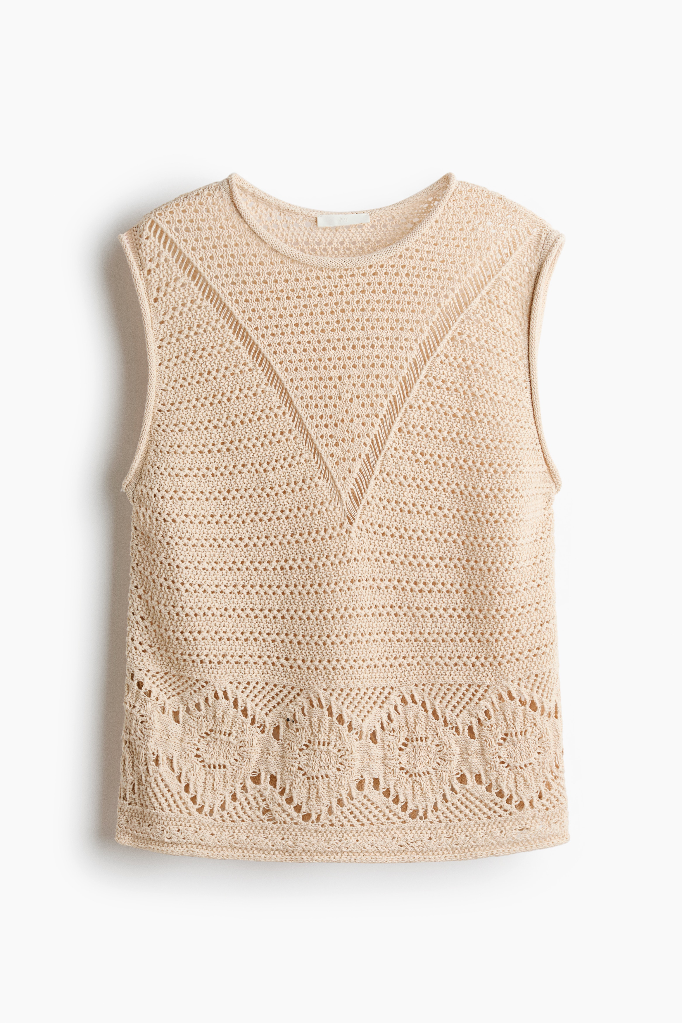 Top efecto crochet - Beige empolvado claro/Rojo