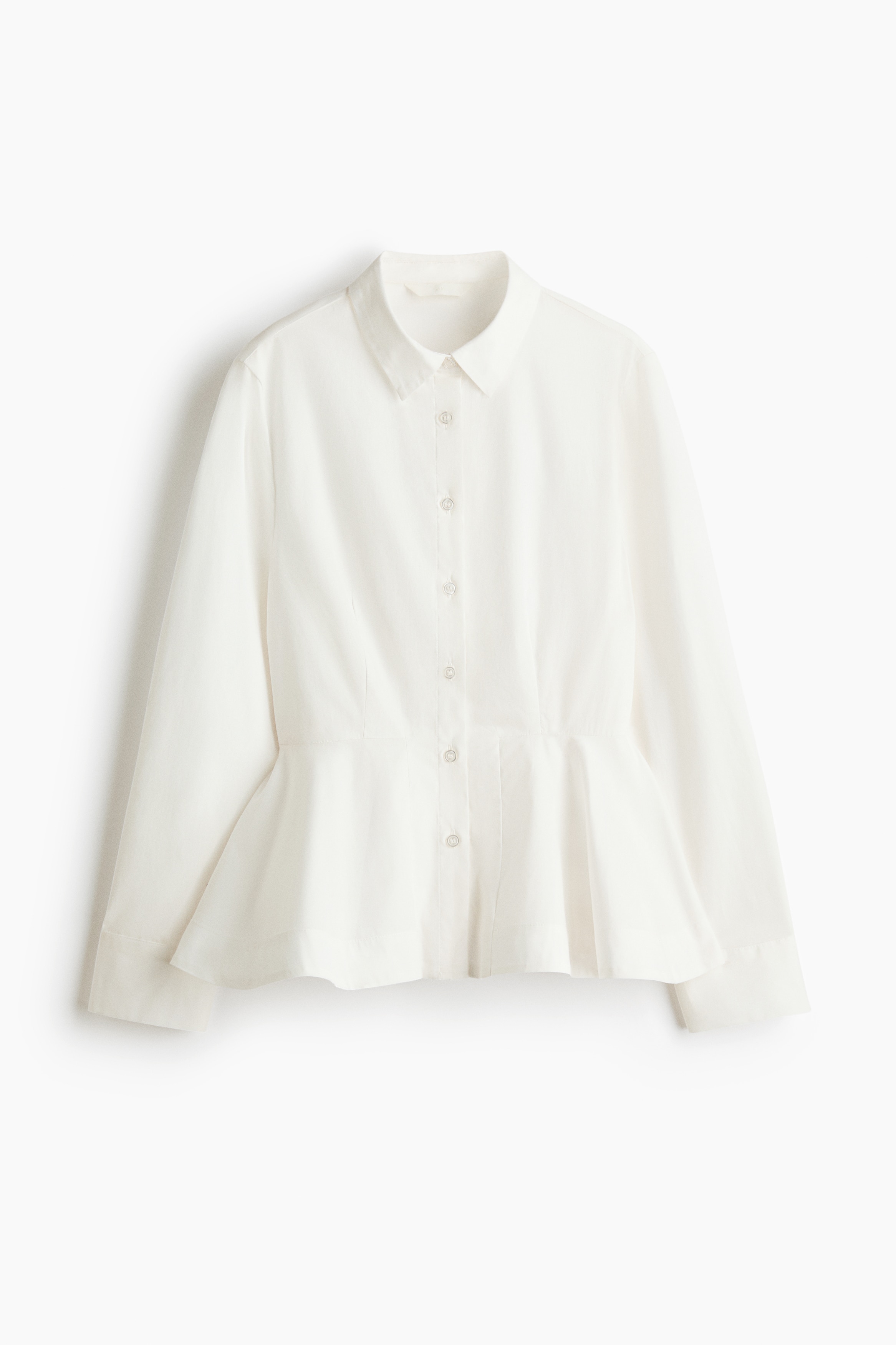 Cotton Peplum Shirt - White/Light blue/pinstriped