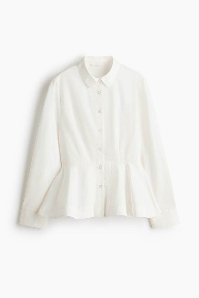 Cotton Peplum Shirt - White/Light blue/pinstriped - 1