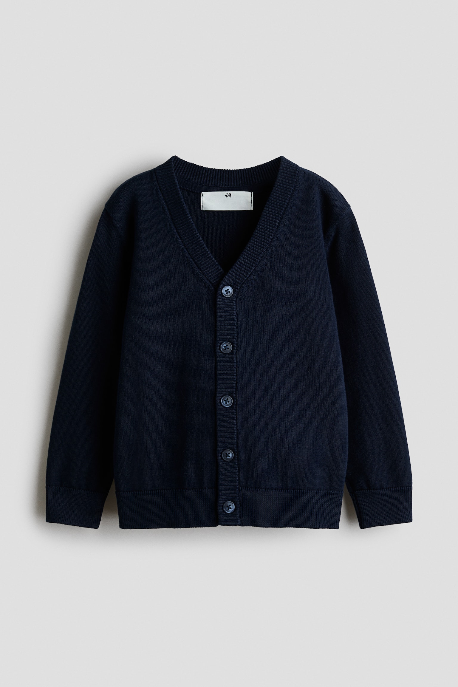 Fine-knit cotton cardigan - Navy blue/Light grey marl