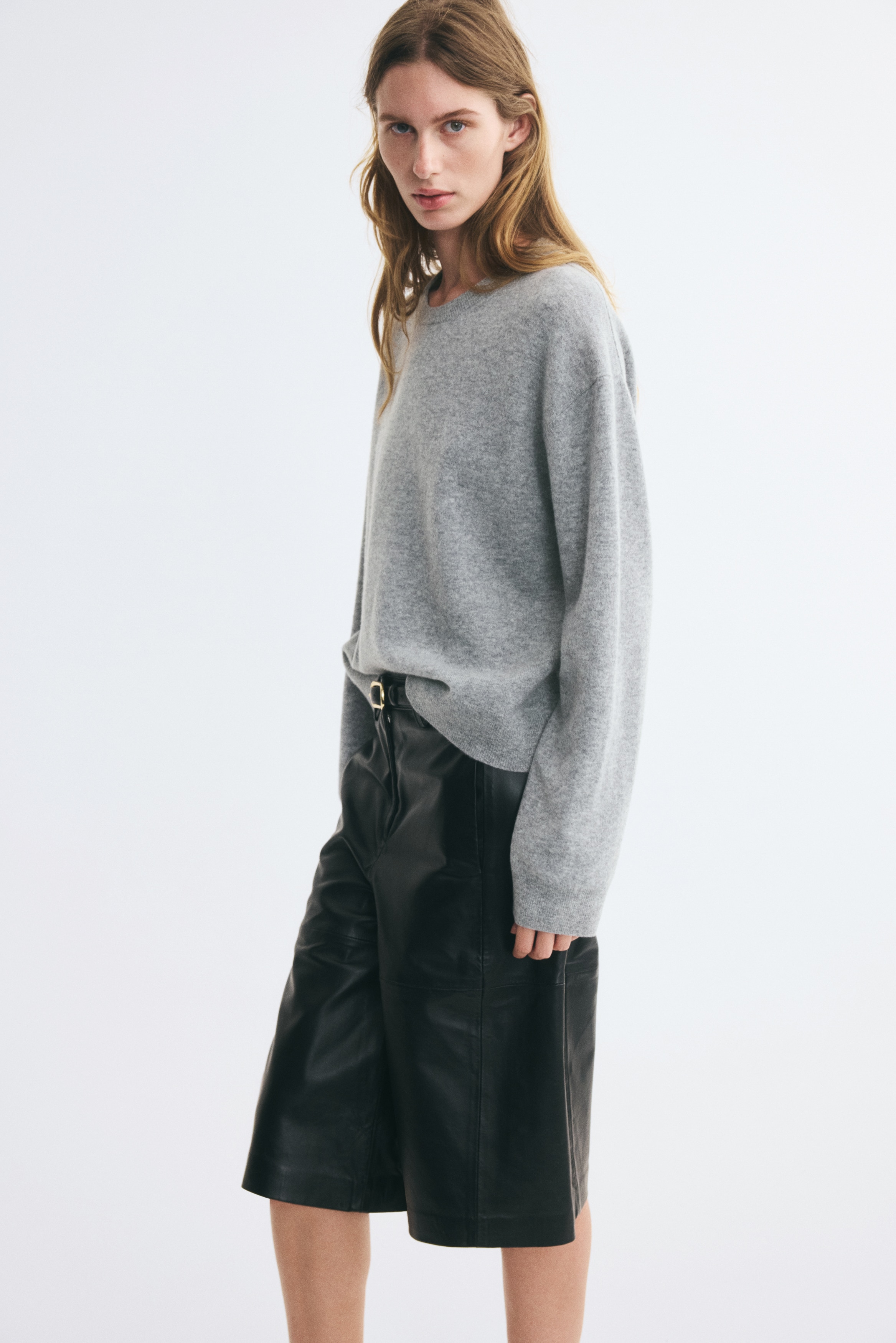 Pullover oversize in lana - Grigio mélange/Rosso/Blu navy/Beige scuro