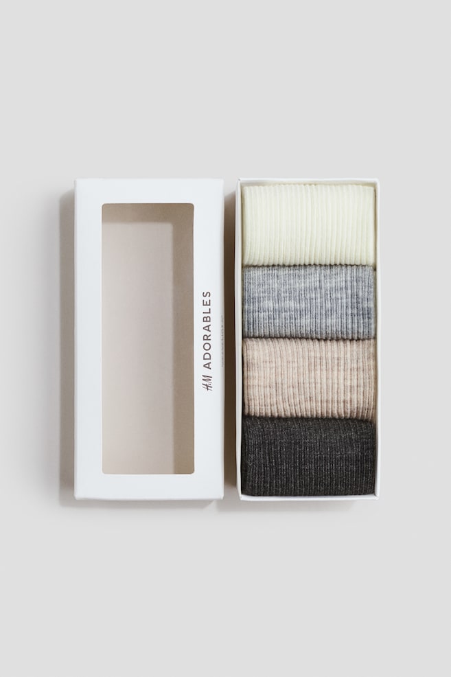 4-pack wool-blend socks - Light beige/Light grey/Cream - 1