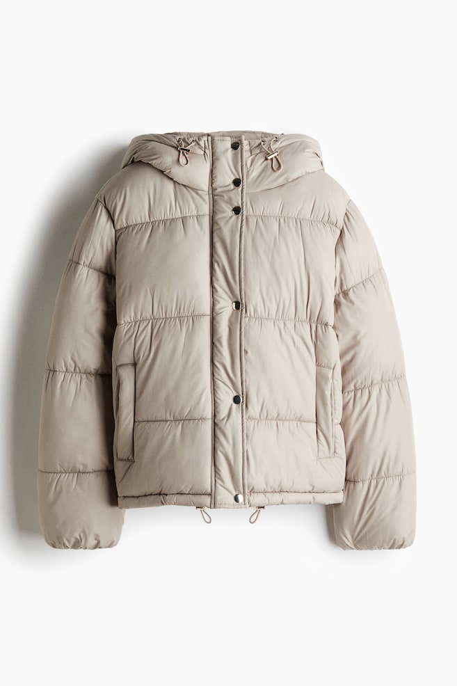 Hooded puffer jacket - Light greige/Dark brown - 1
