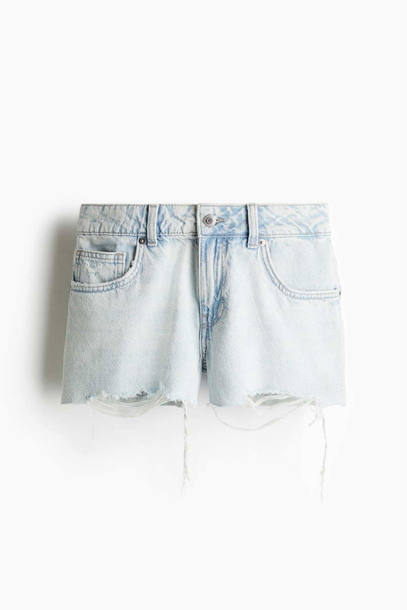 Women's Blue Slim Fit High-Rise Washed Denim Shorts